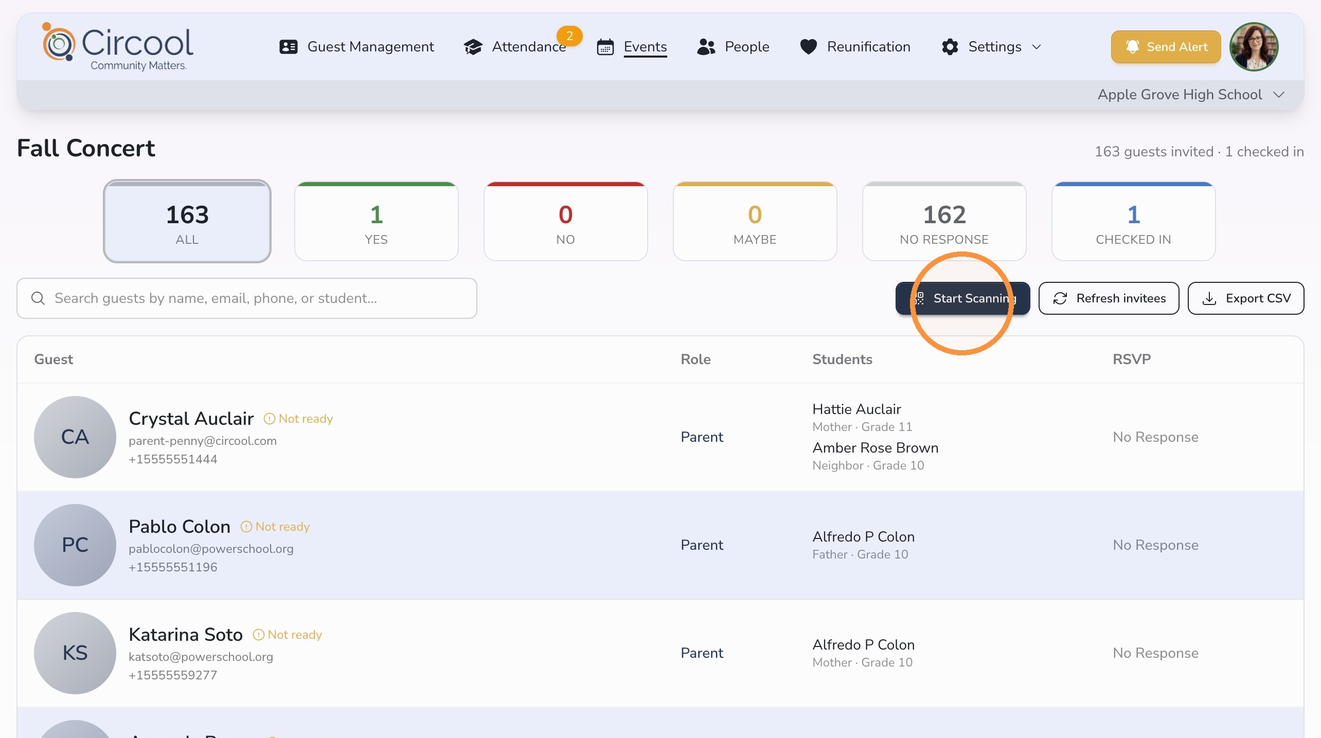 Return to Circool Pass scanner from Guest List view