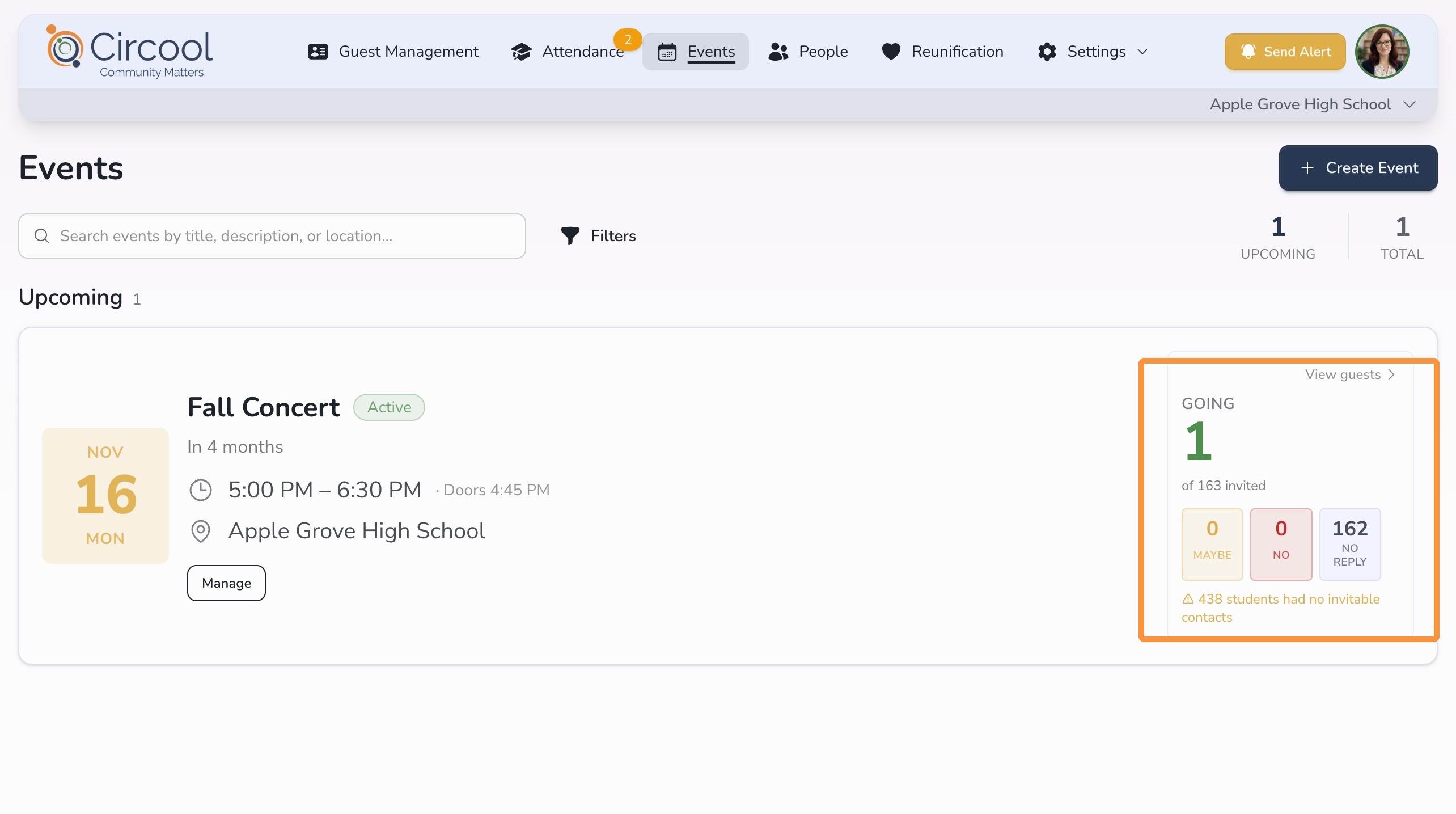 Events tab to return to main Circool Events dashboard