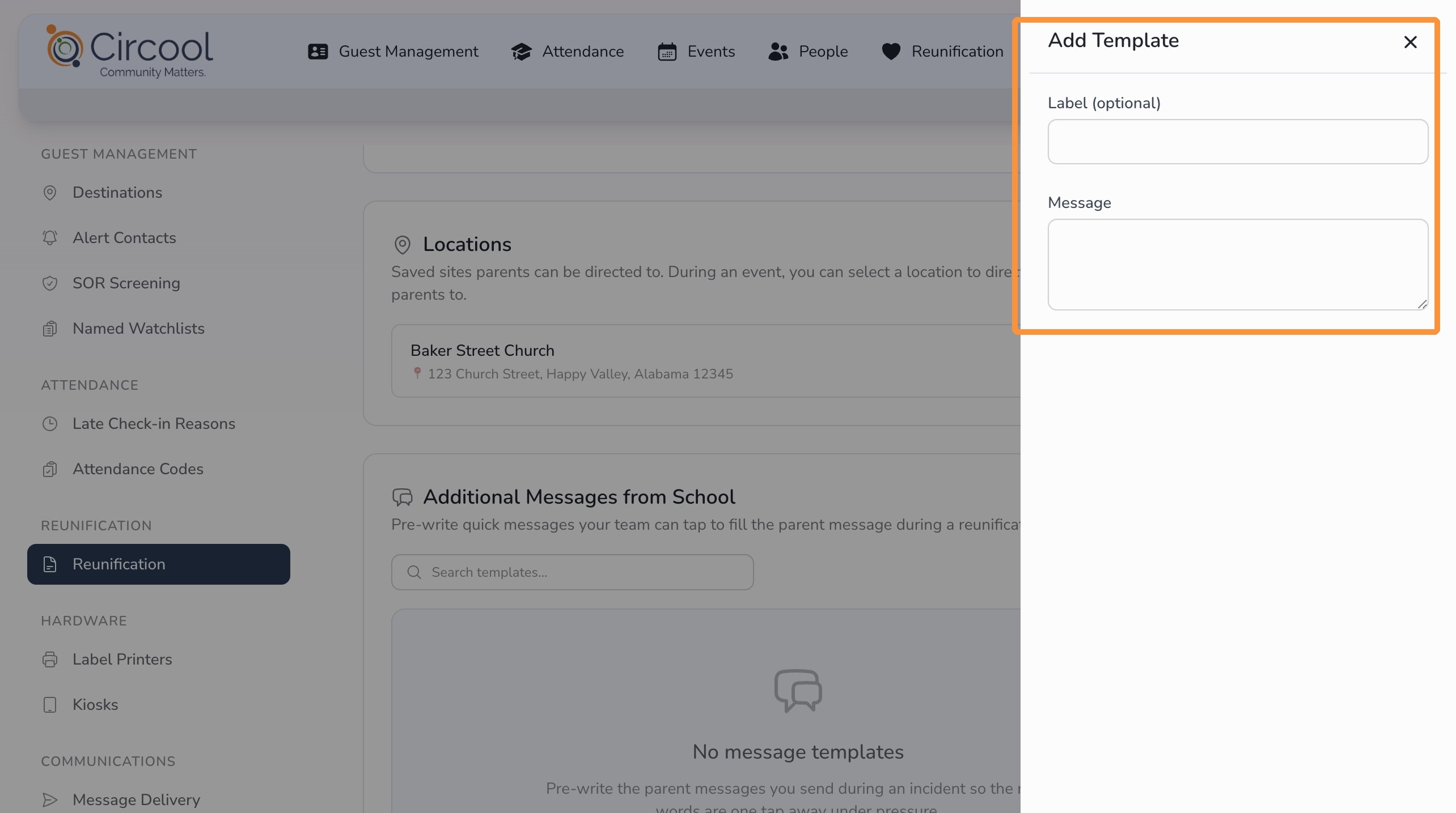 Create a reusable Reunification message template in Circool