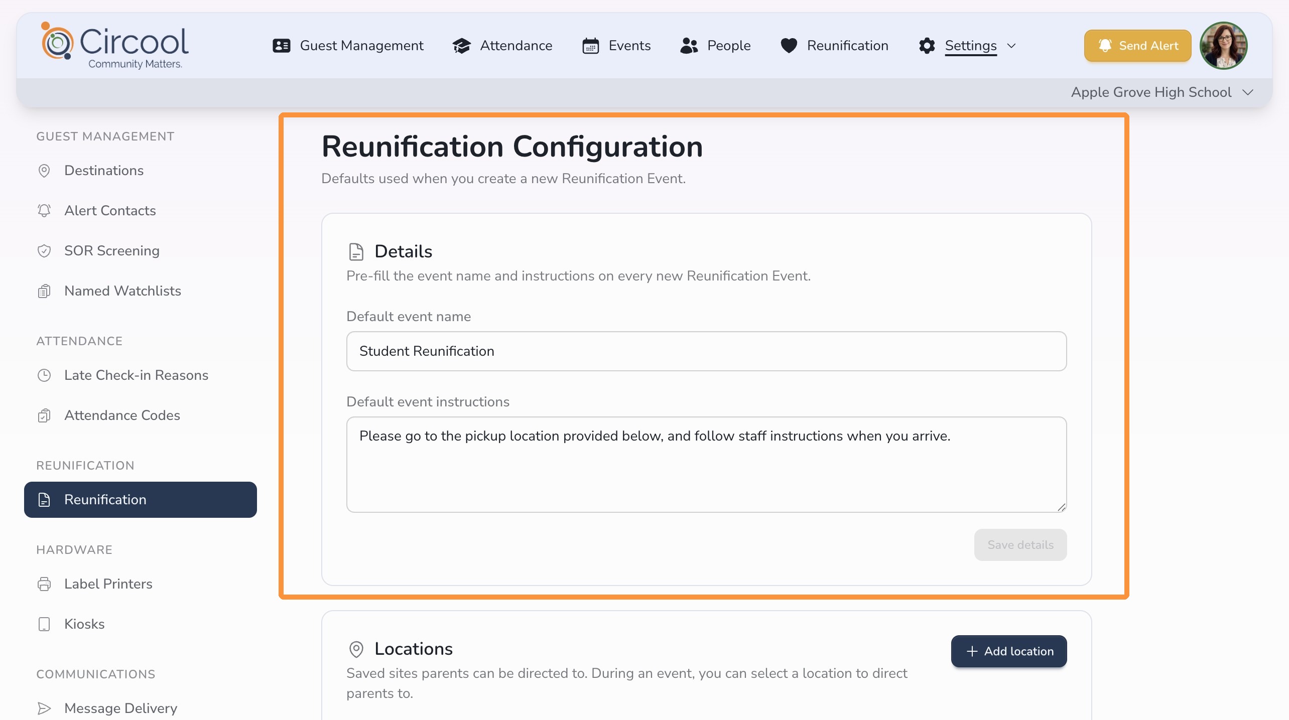 Default Reunification template in Circool settings