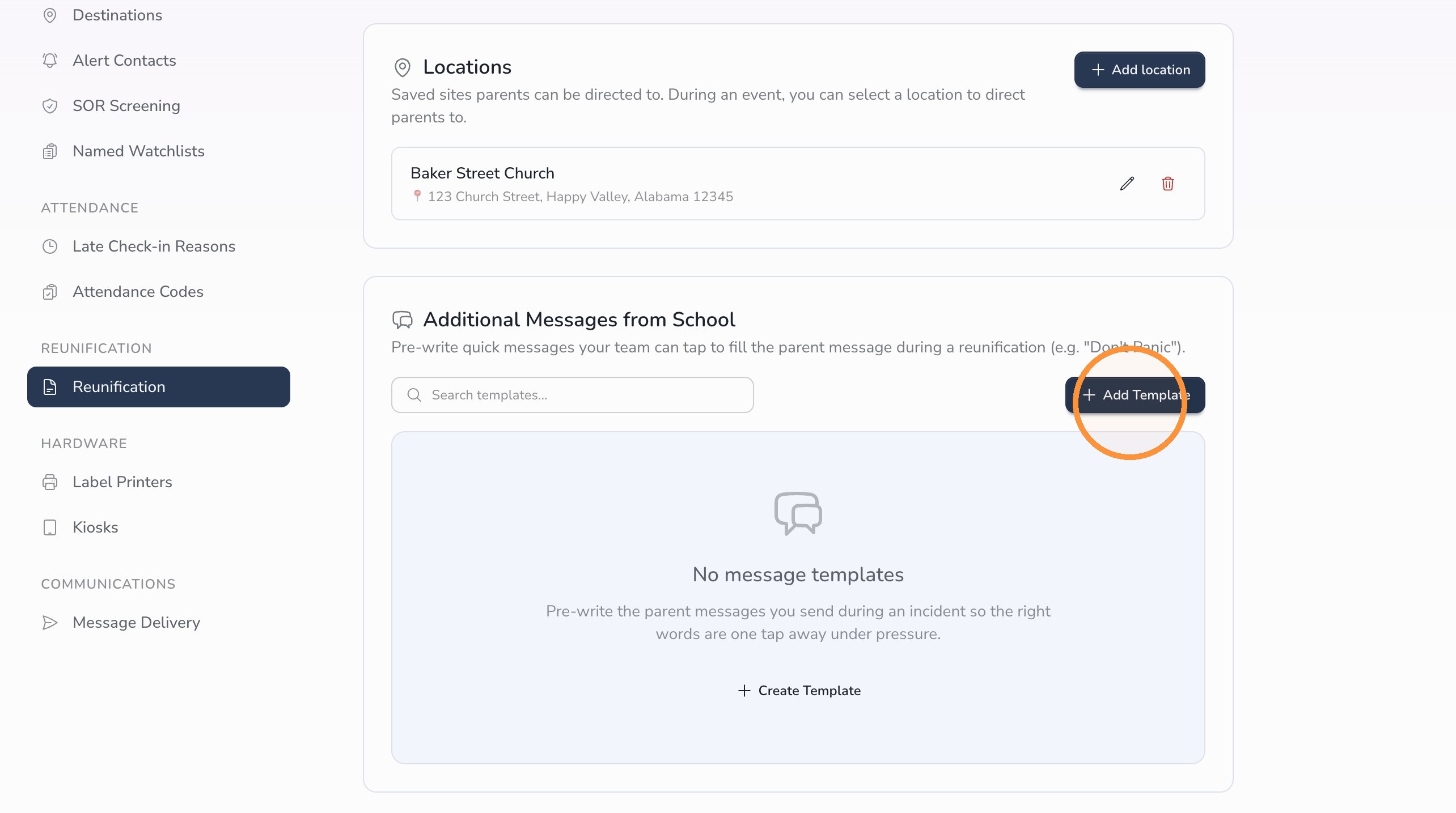 Additional Messages section in Circool Reunification settings