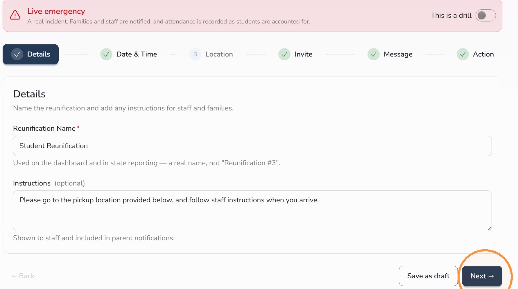 Review Reunification Event details in Circool