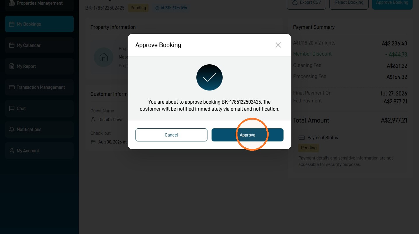 Final Approve confirmation button