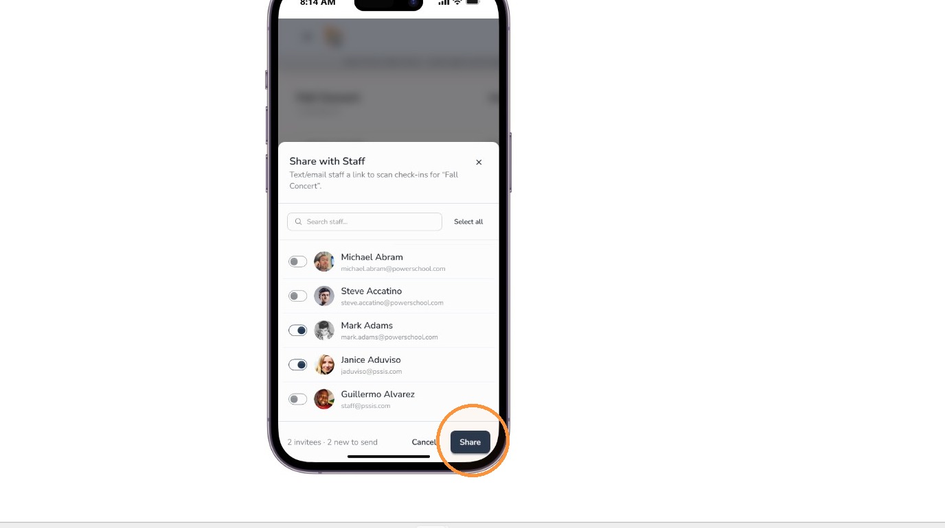Share scanner link with selected Circool event helpers