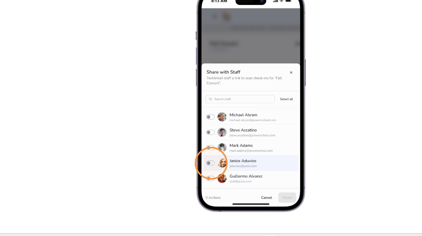 Select a staff member as an event guest list helper