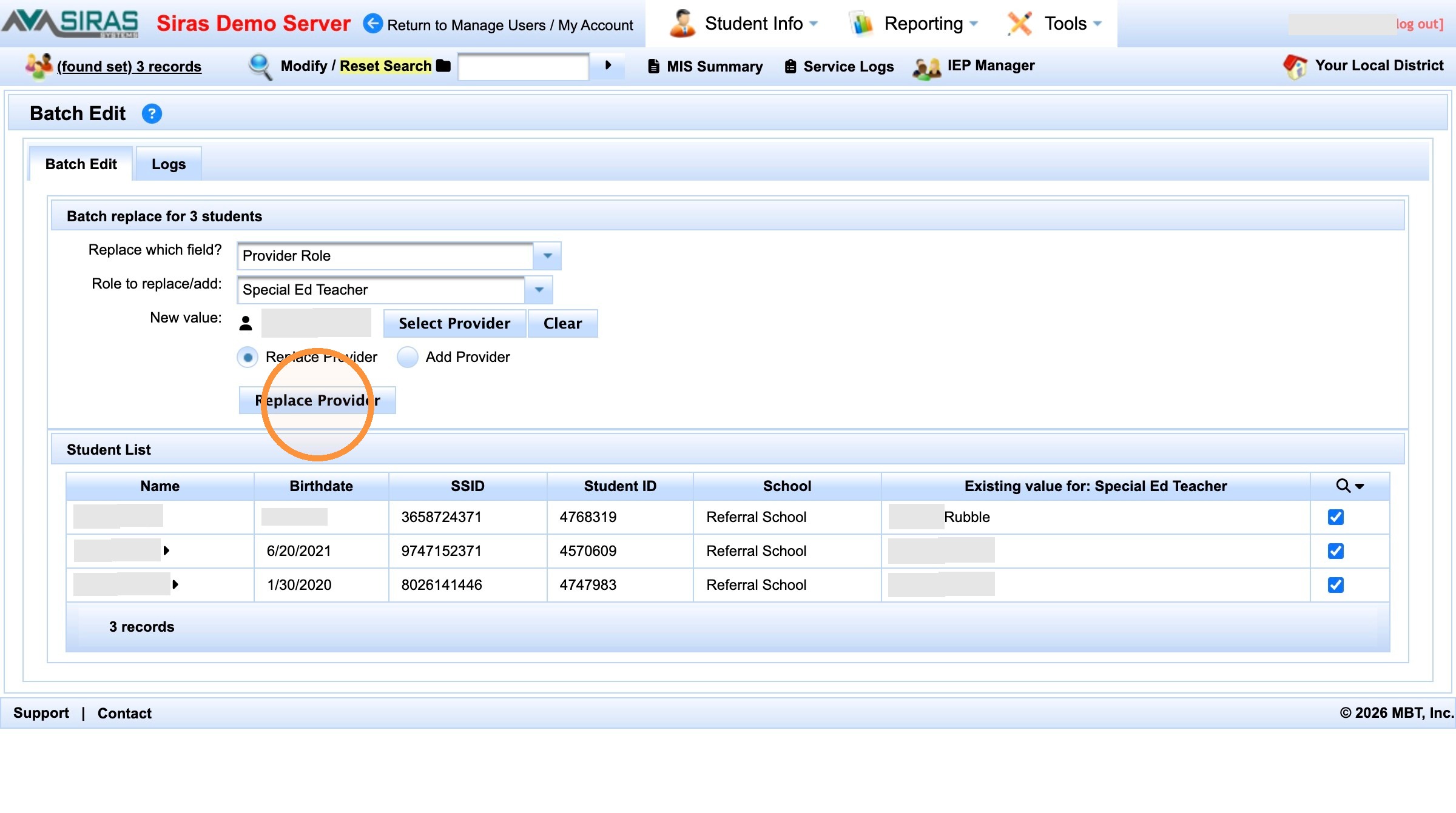 Batch action ready with Add Provider selected