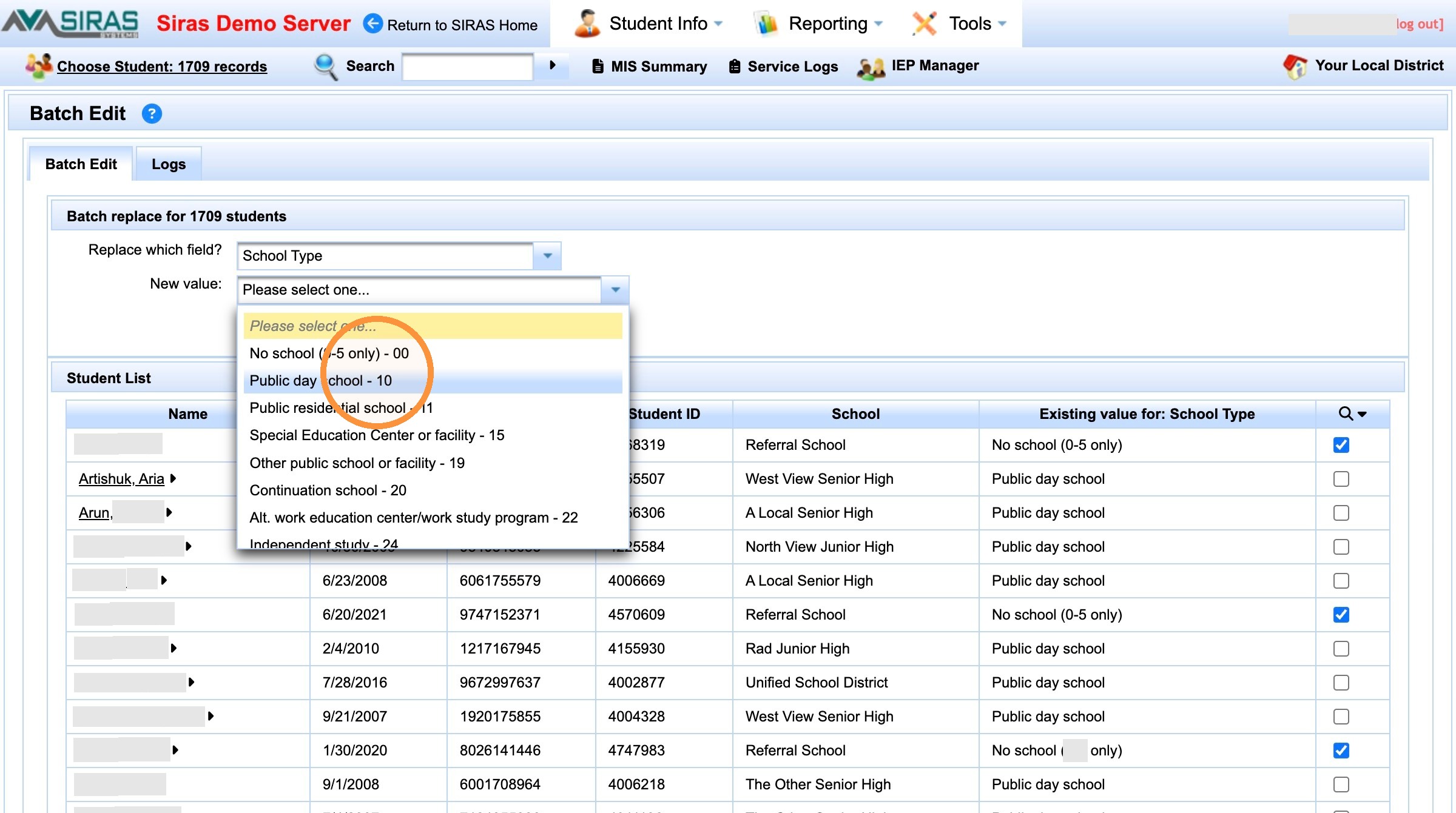 Batch Edit replacement value selected