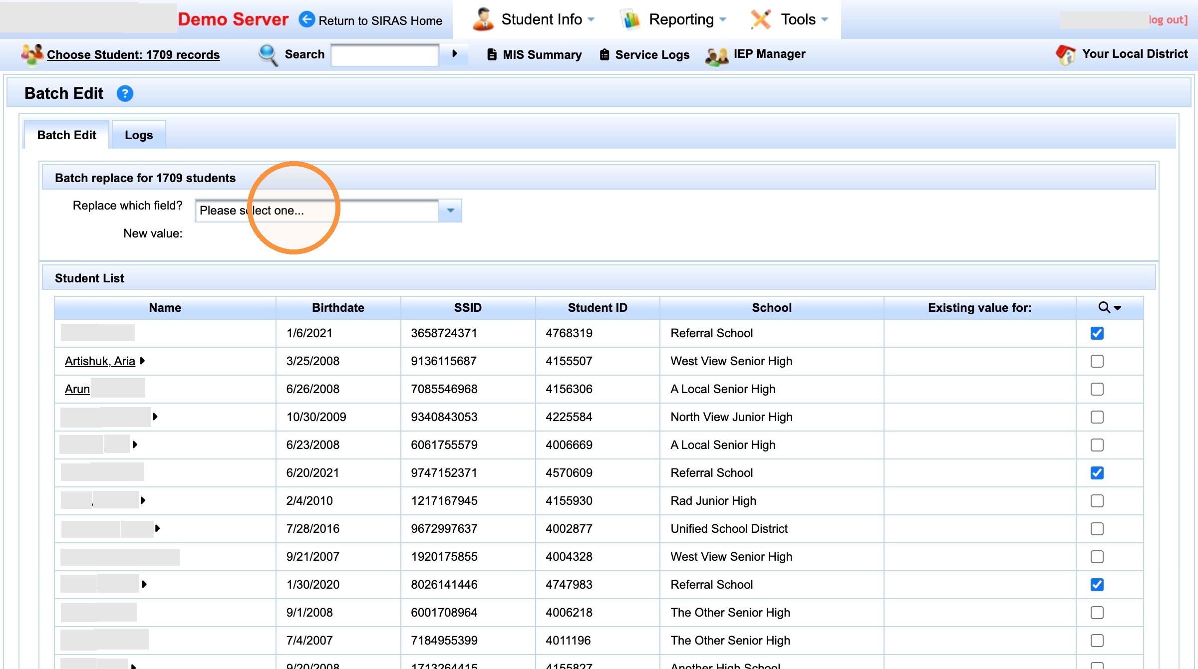 Batch Edit Replace which field selector