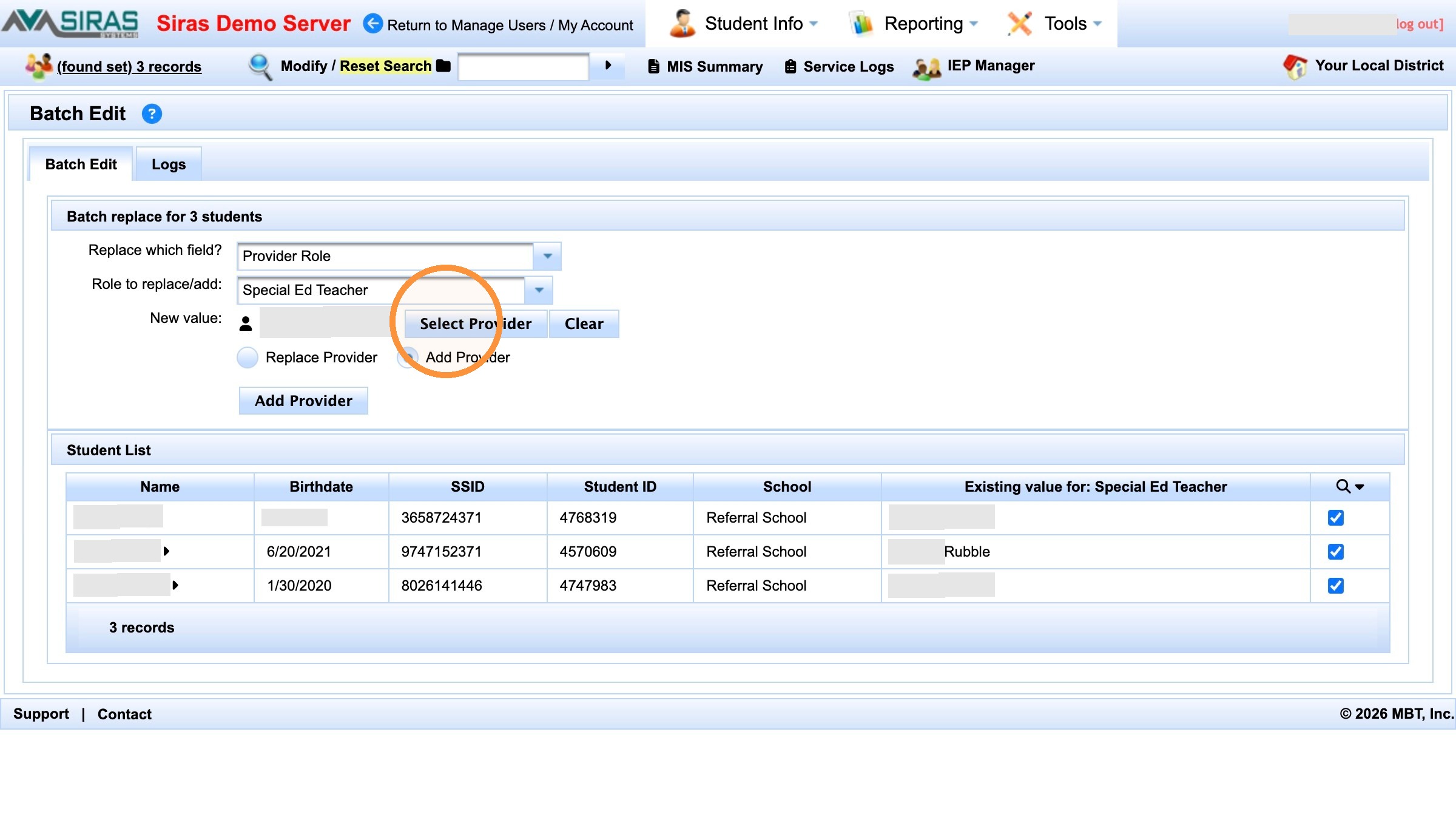 Select Provider control for the second provider