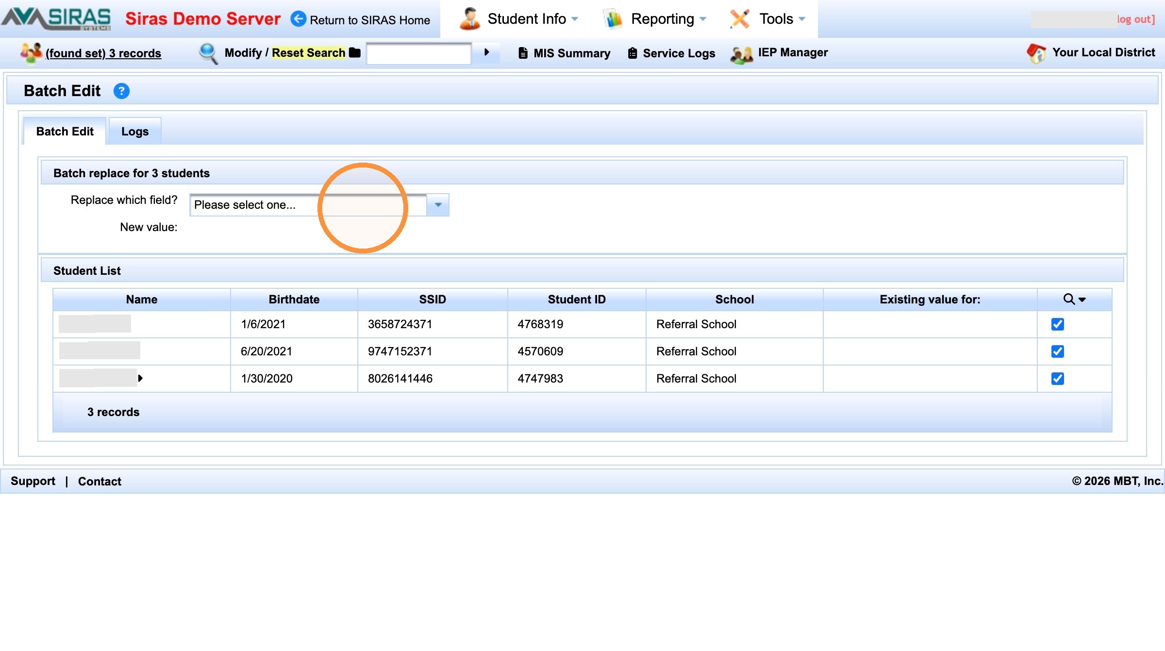 Batch Edit field selector