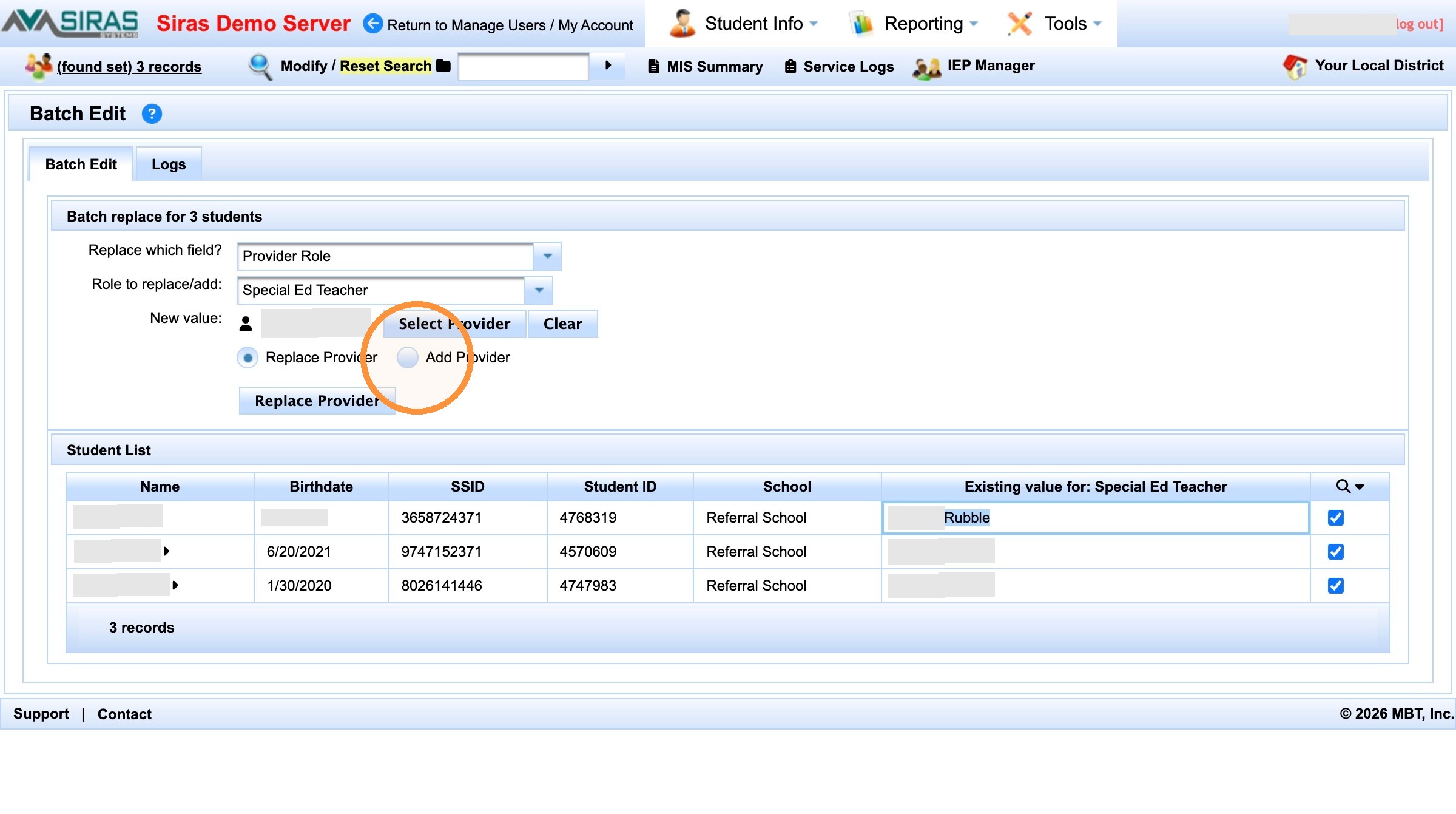 Add Provider selected for the second assignment
