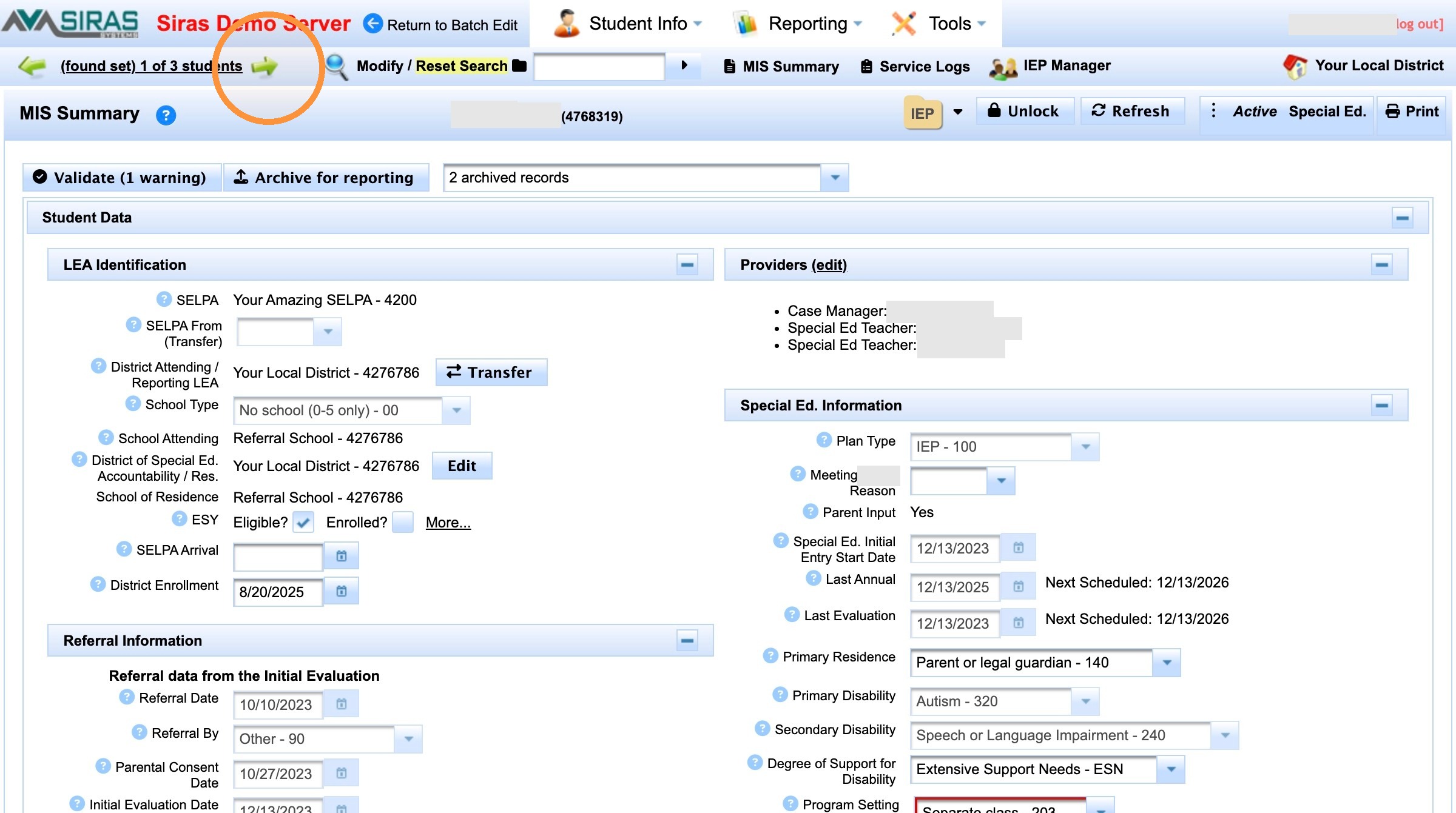 MIS Summary showing two providers in the same role