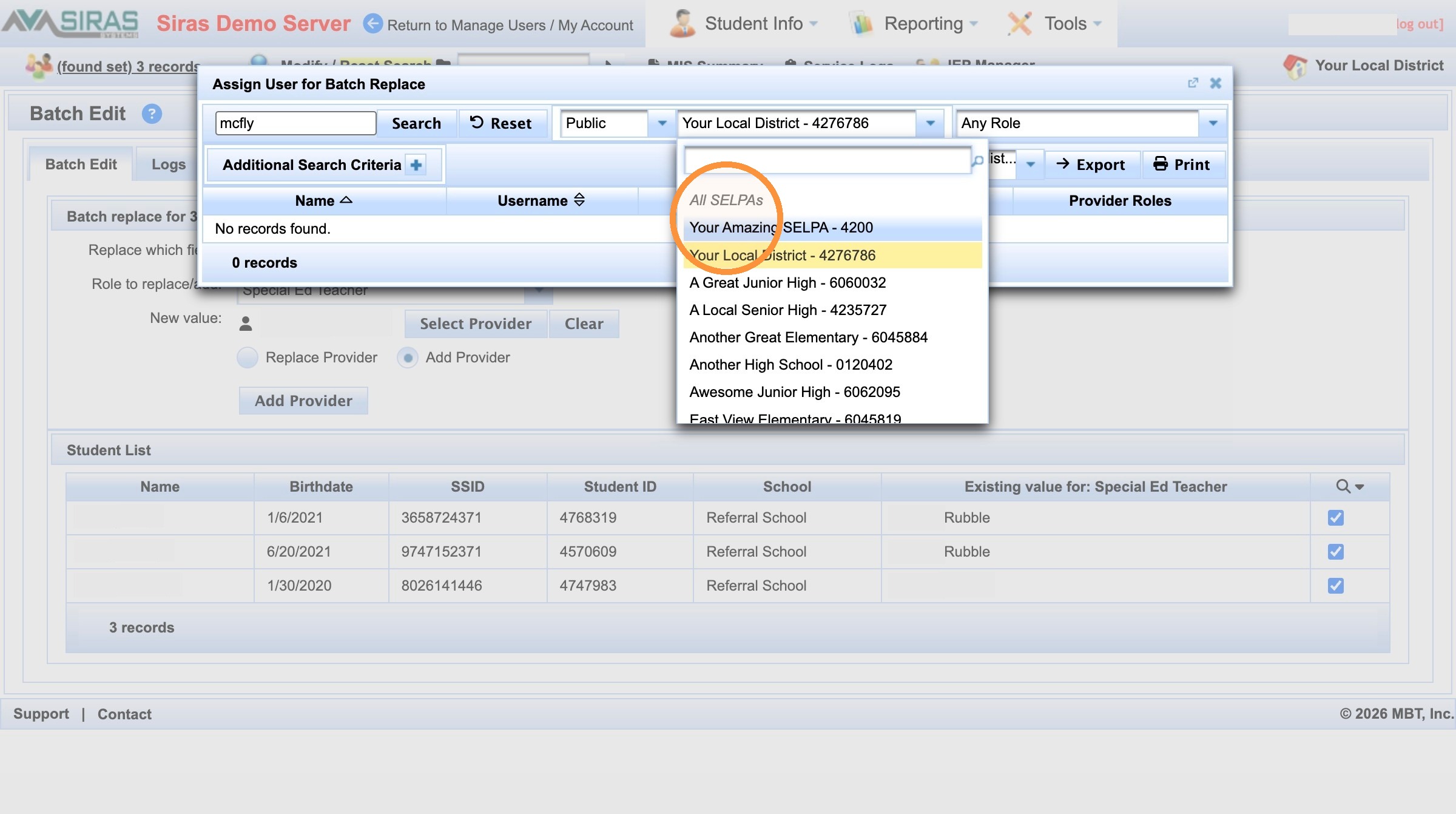 SELPA-level provider search filter
