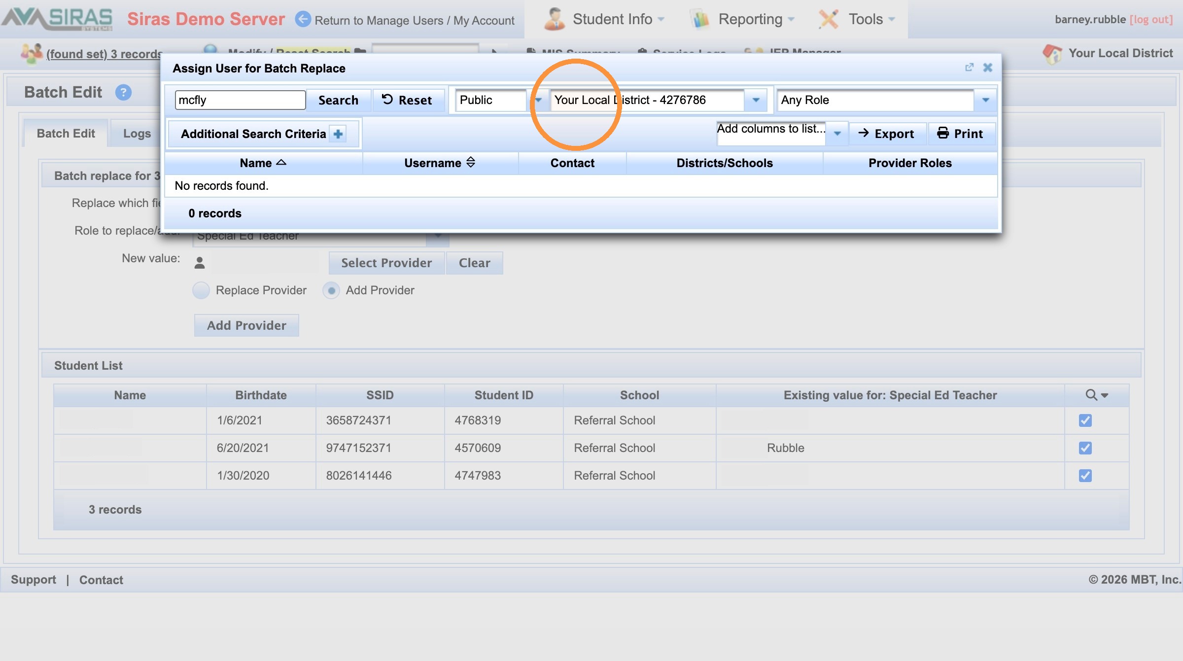 Local district filter in provider search