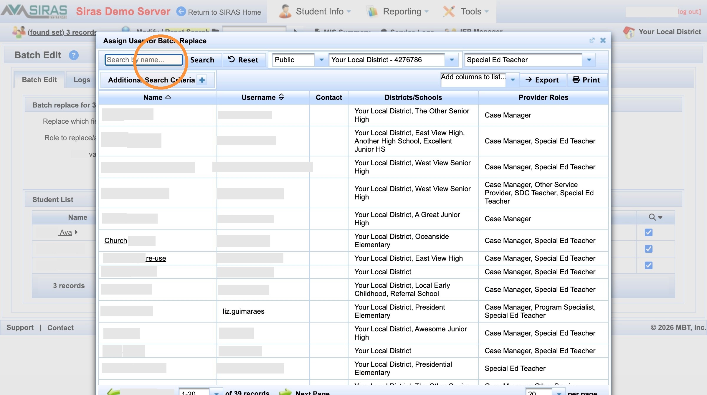 Provider search-by-name field