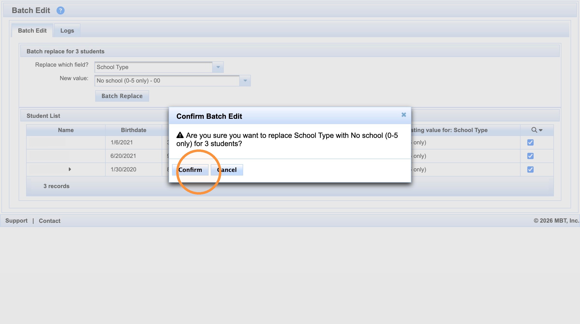 Batch Edit confirmation dialog