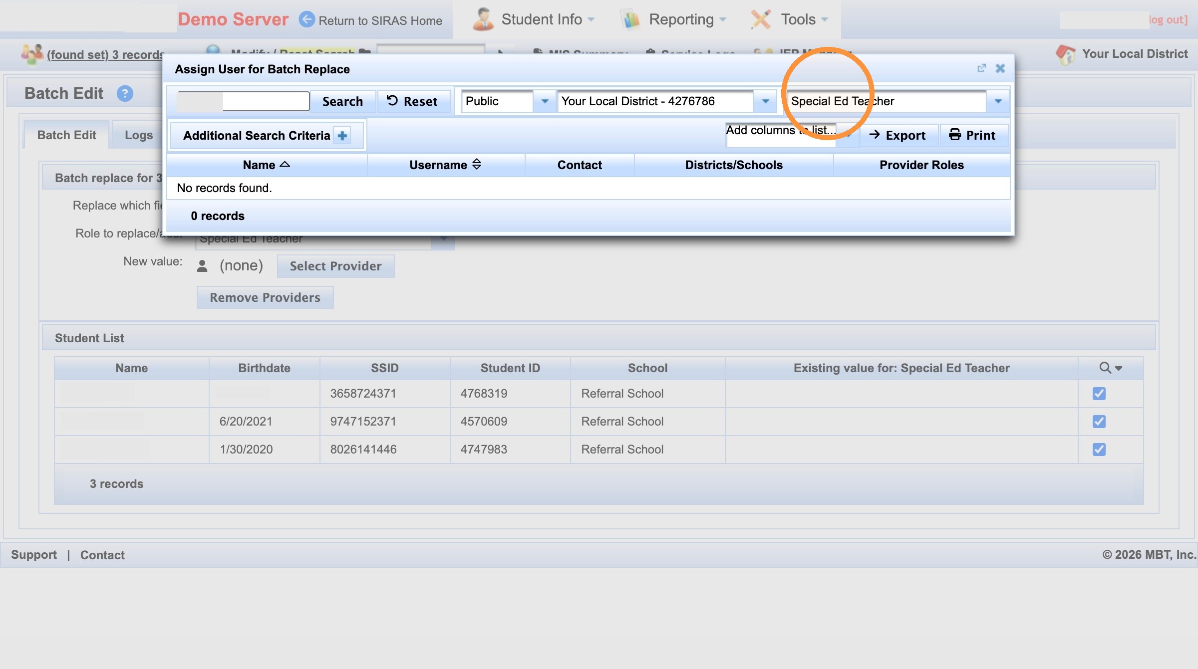 Provider search filtered by Special Ed Teacher