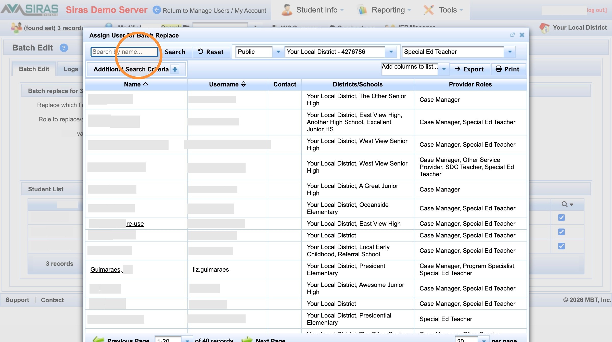 Search-by-name field for the second provider