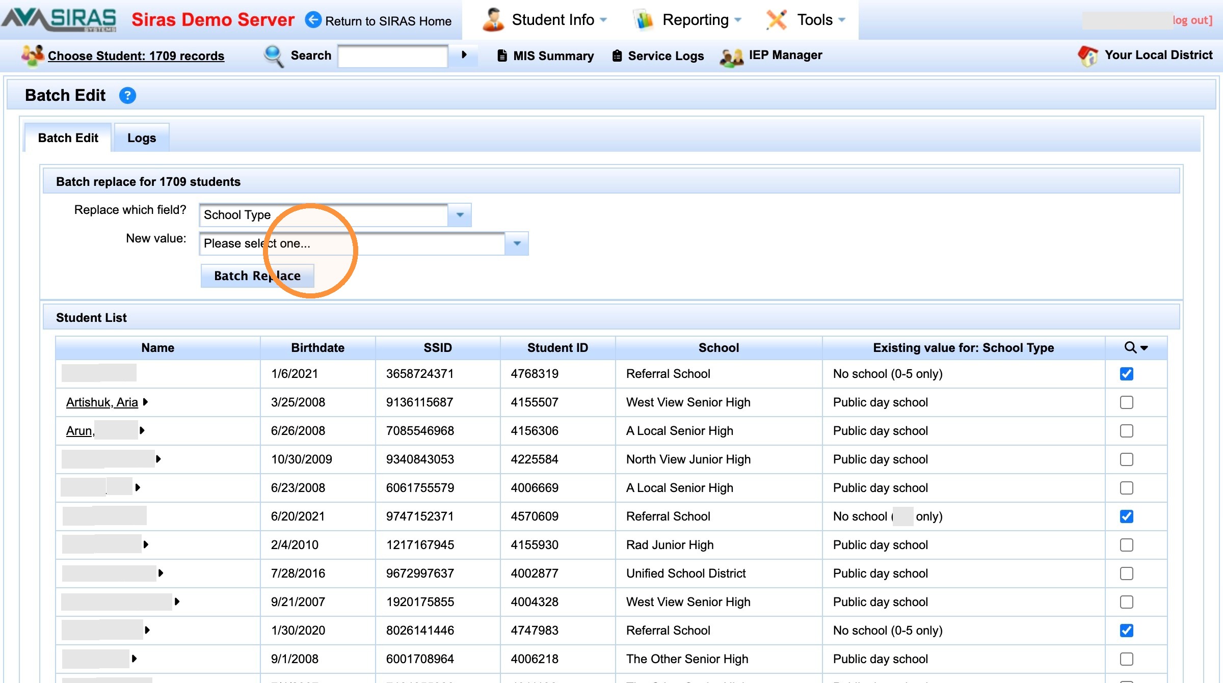 Batch Edit replacement-value selector