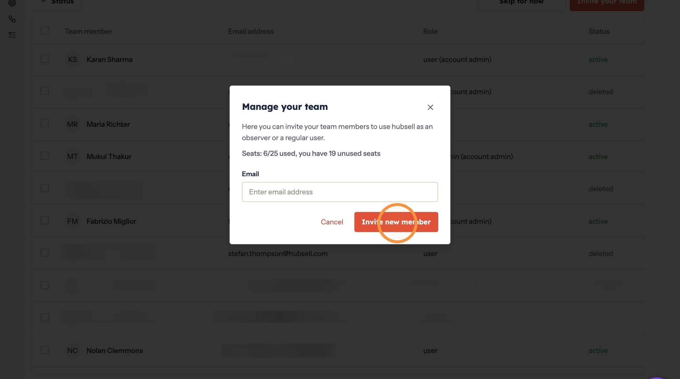 The Invite new member button