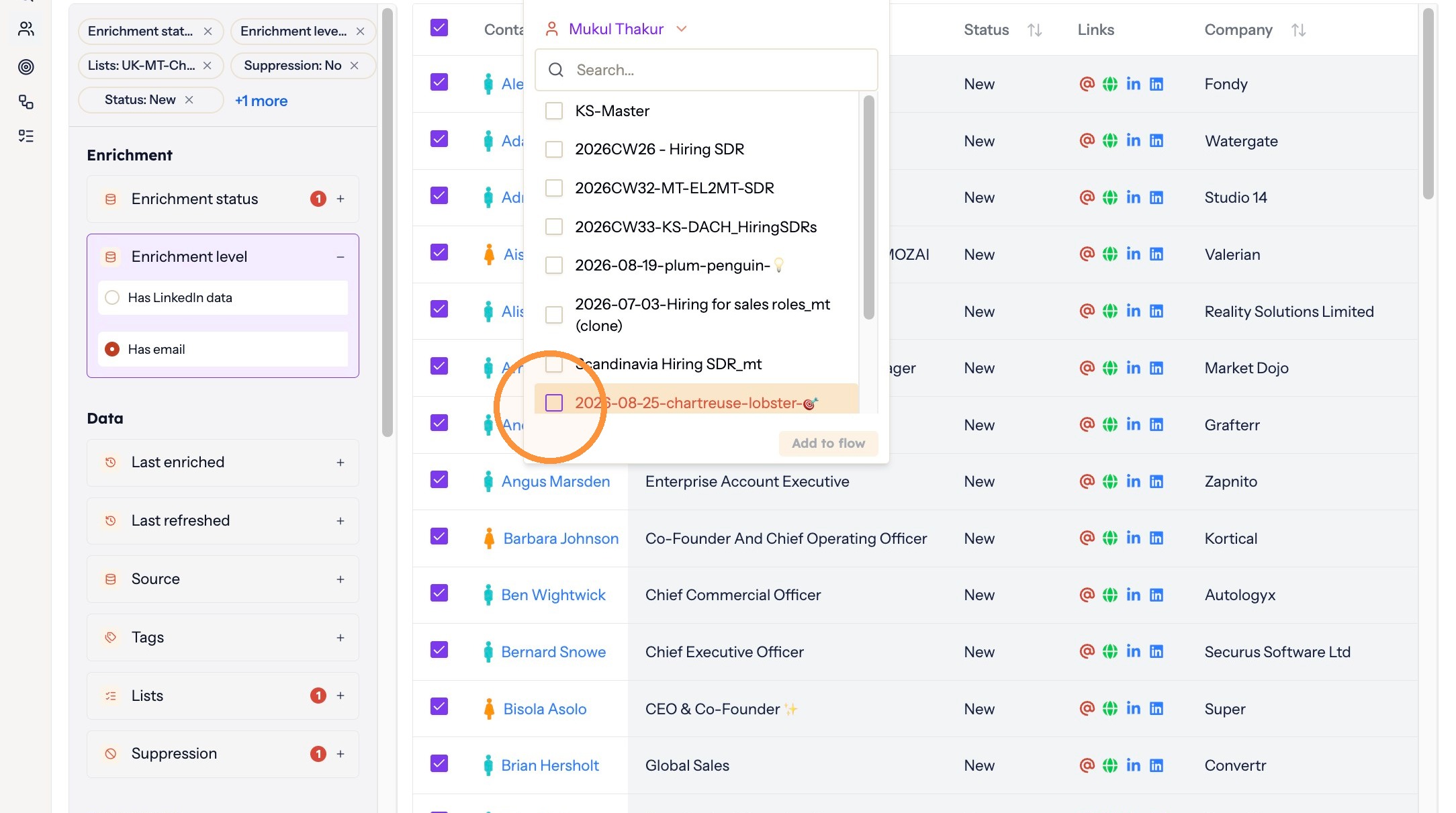 Selecting the flow name
