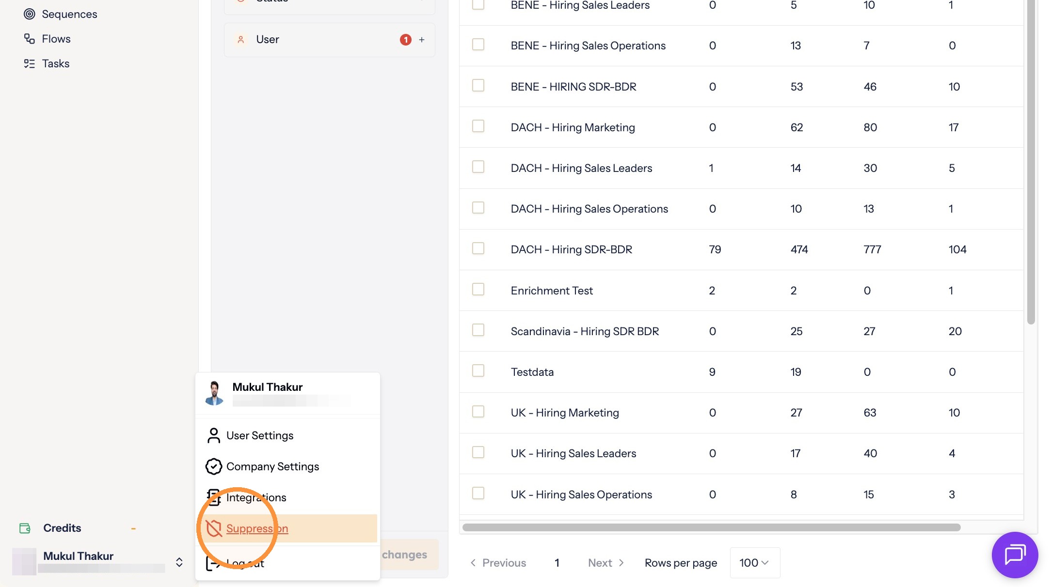 Suppression in the profile menu