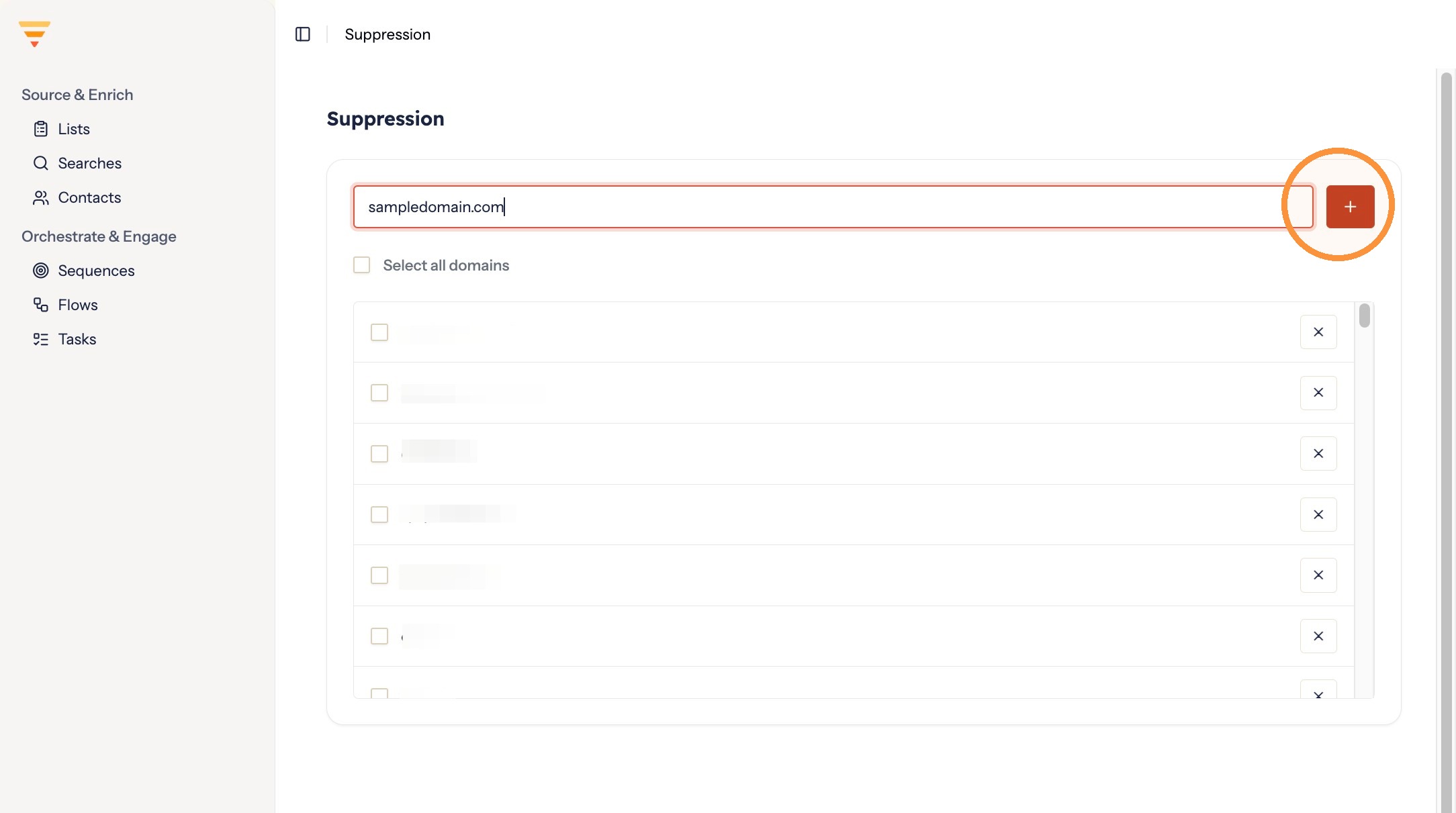 The plus button that adds the entry to the suppression list