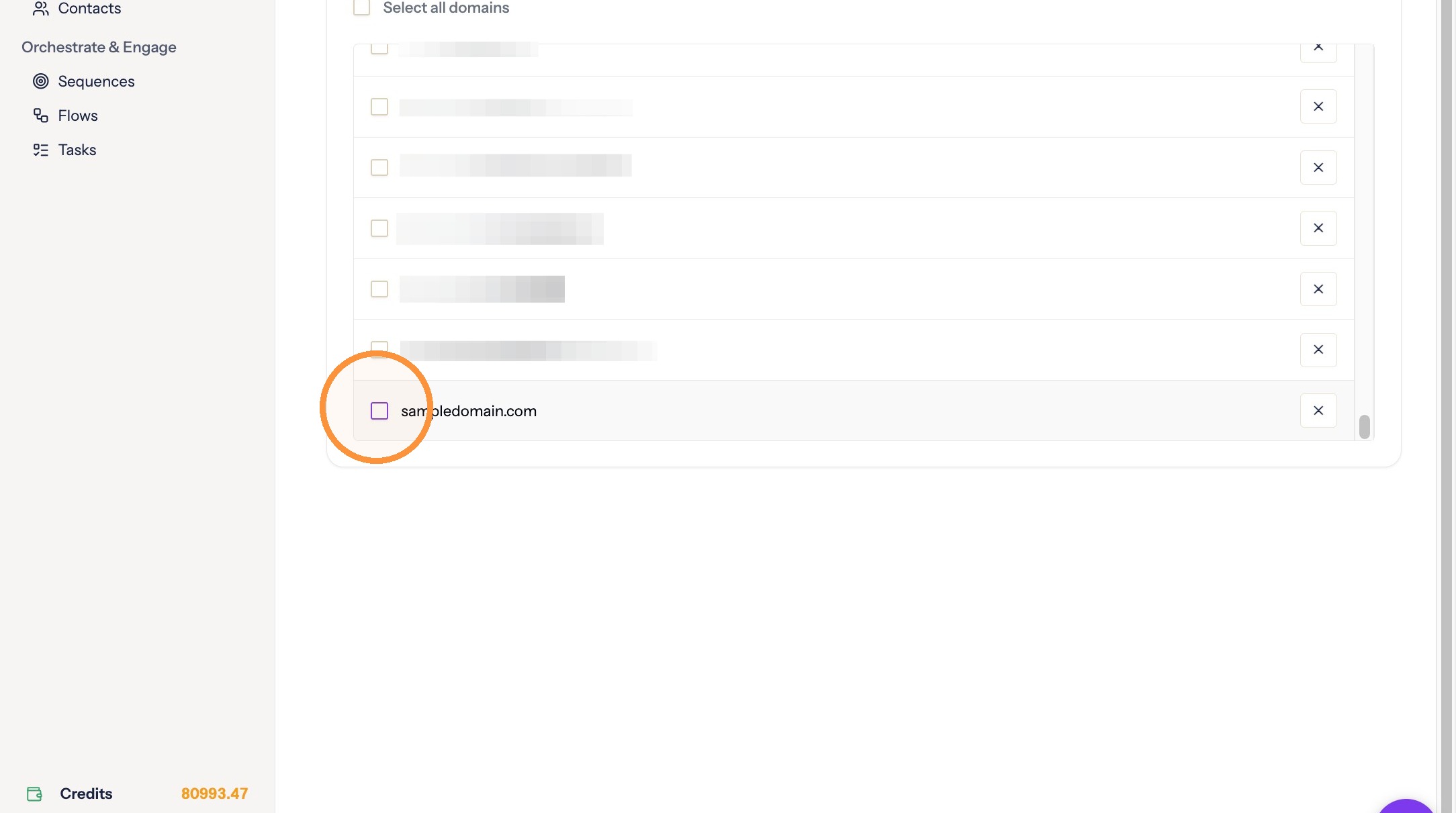 Selecting an entry in the suppression list