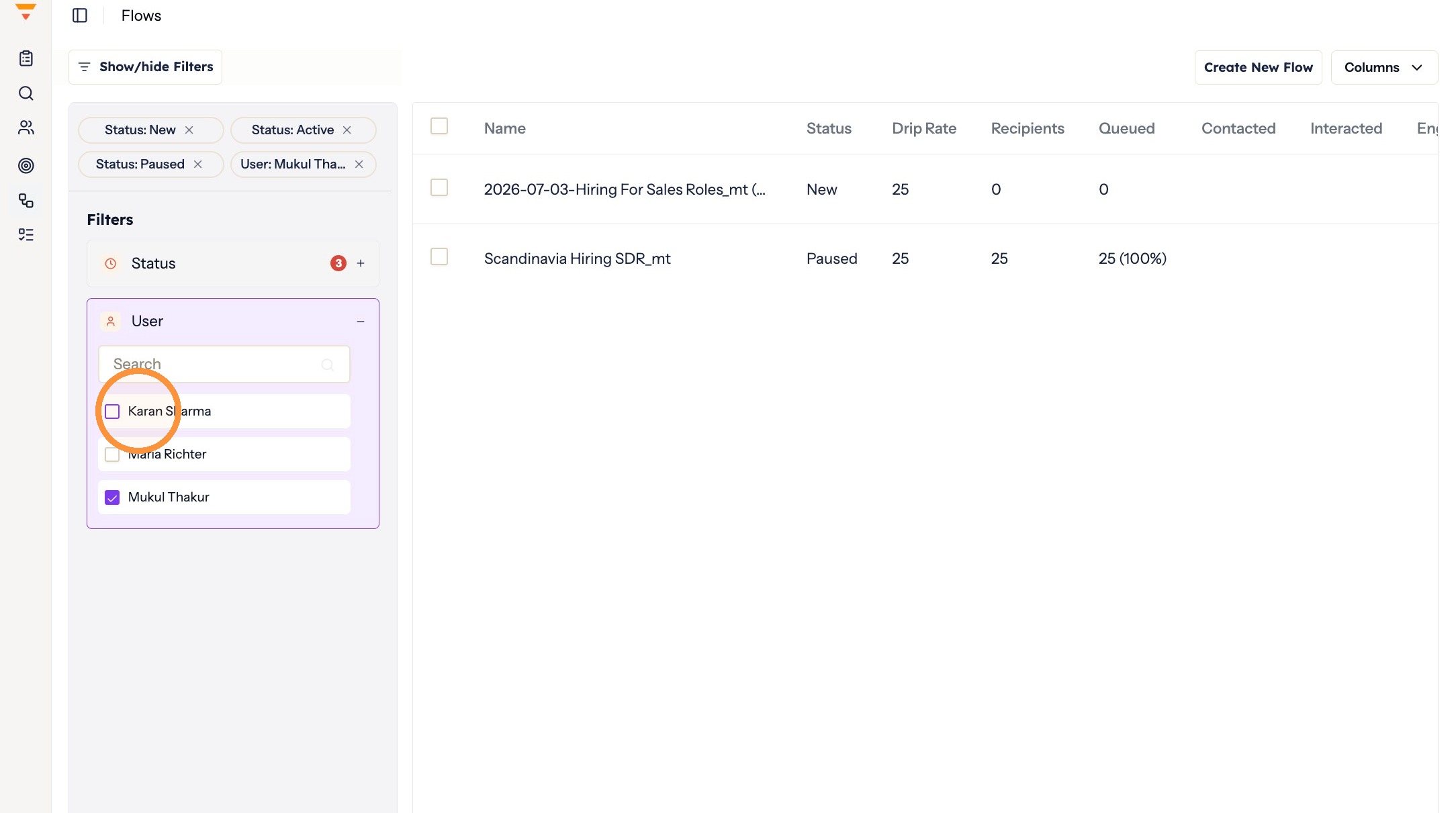 Applying the user filter