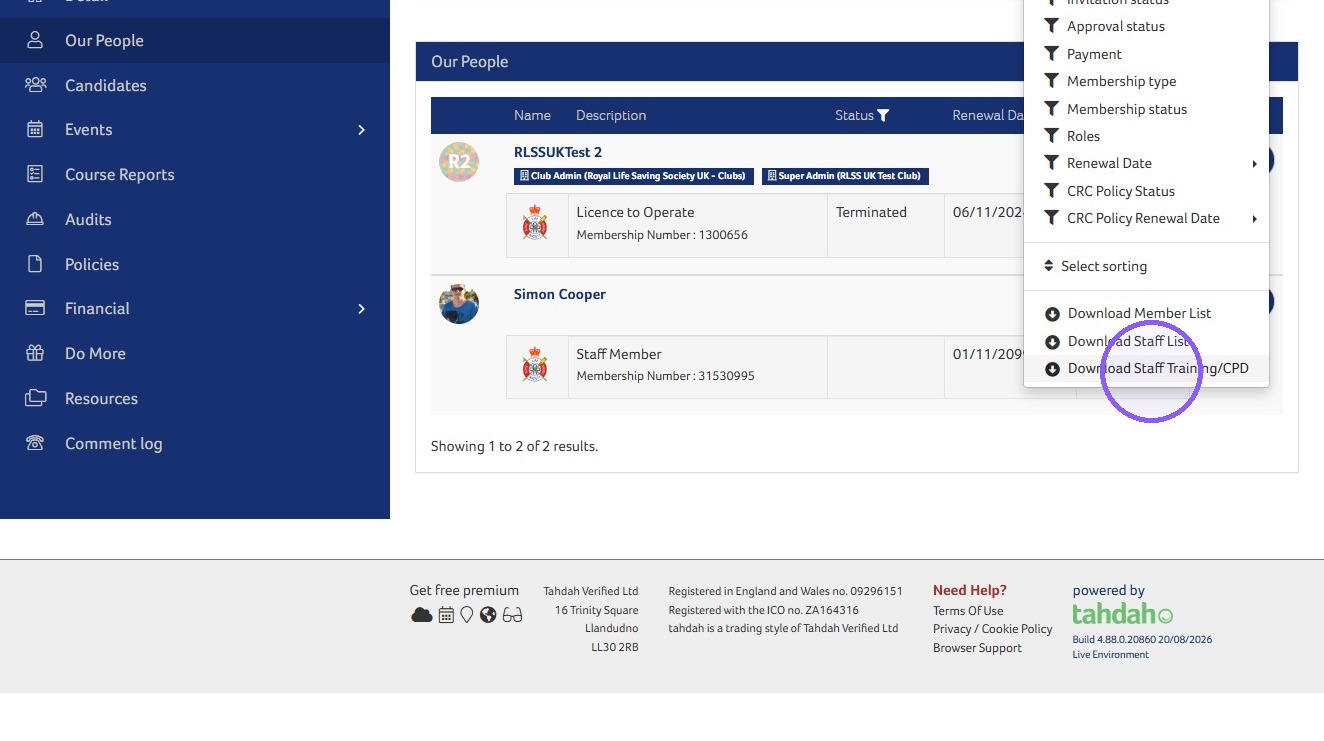 How to check awards and CPD for club members