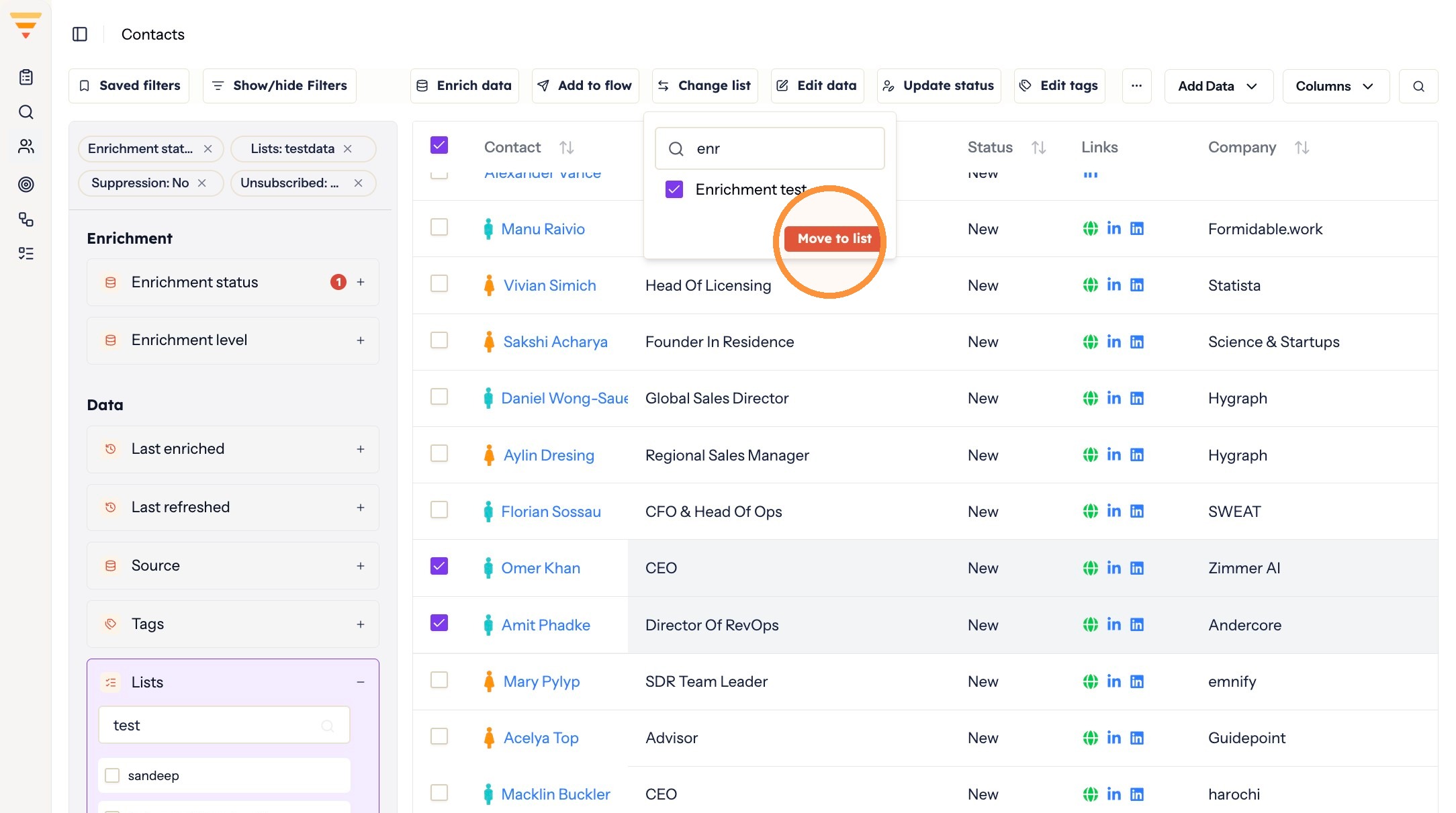 The Move to list button