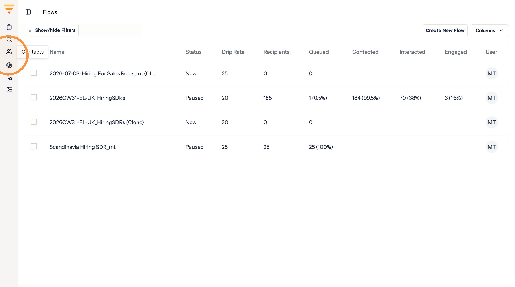 The Contacts icon in the left sidebar