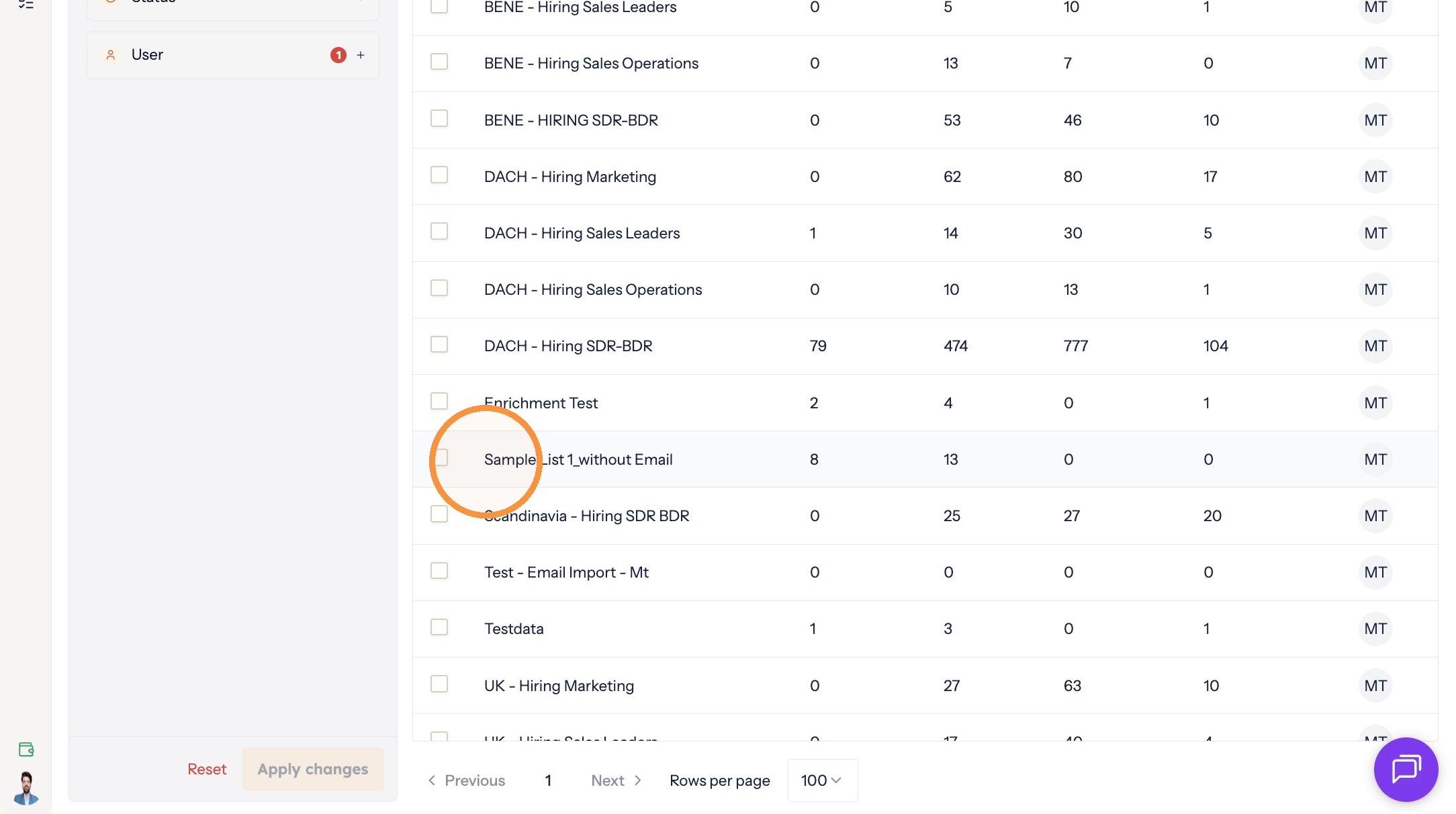 Opening the new list to confirm the contacts moved