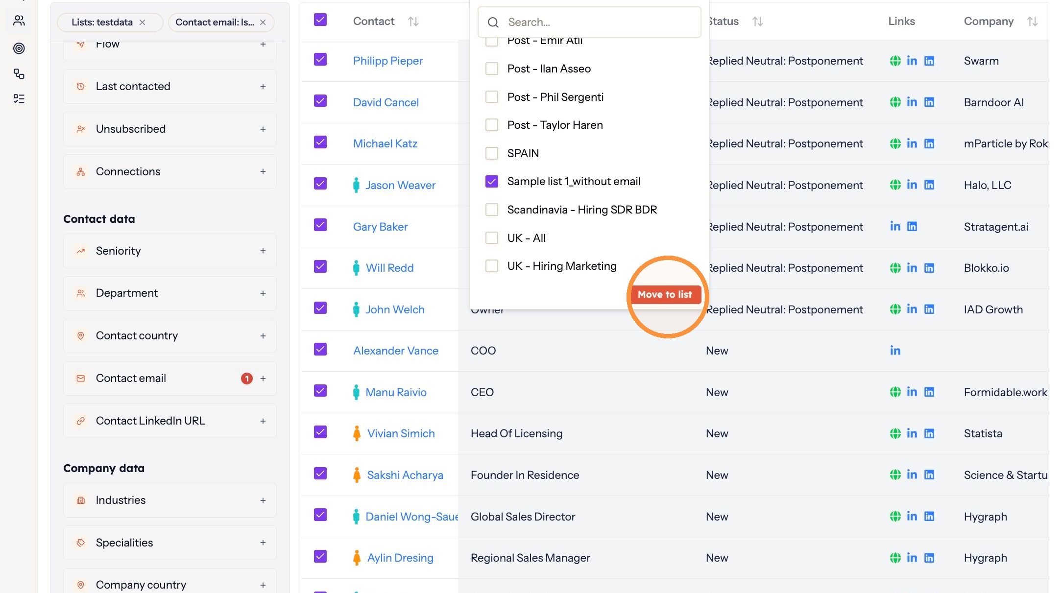 The Move to list button