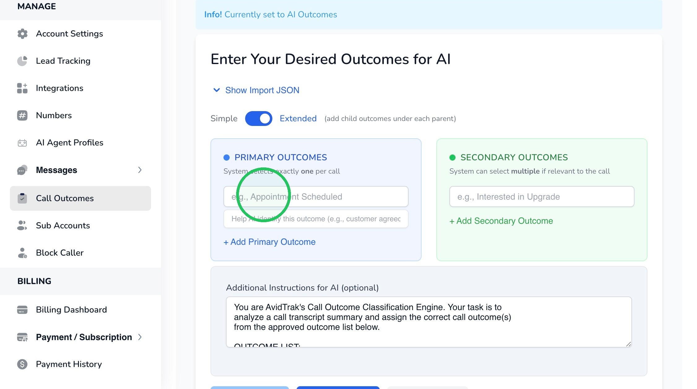 Switch to Extended outcomes