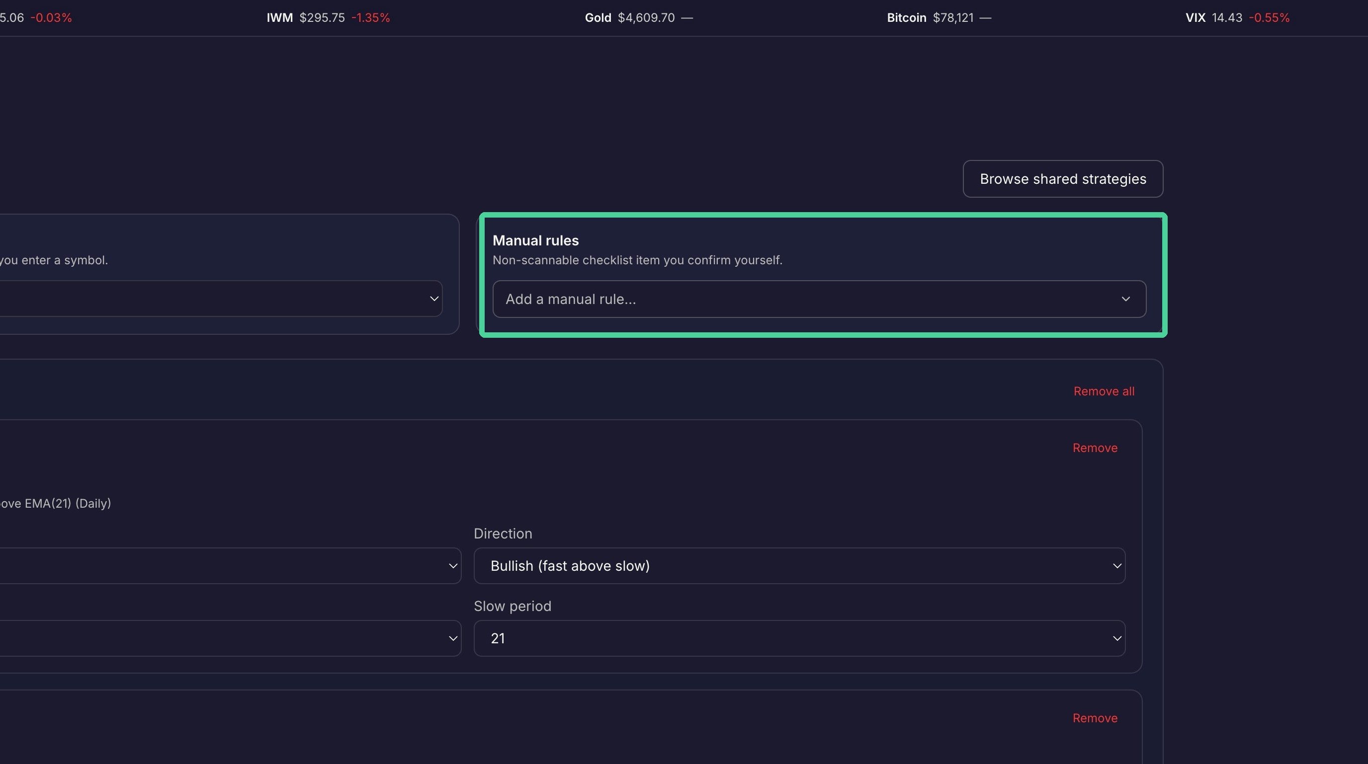 Manual rules dropdown