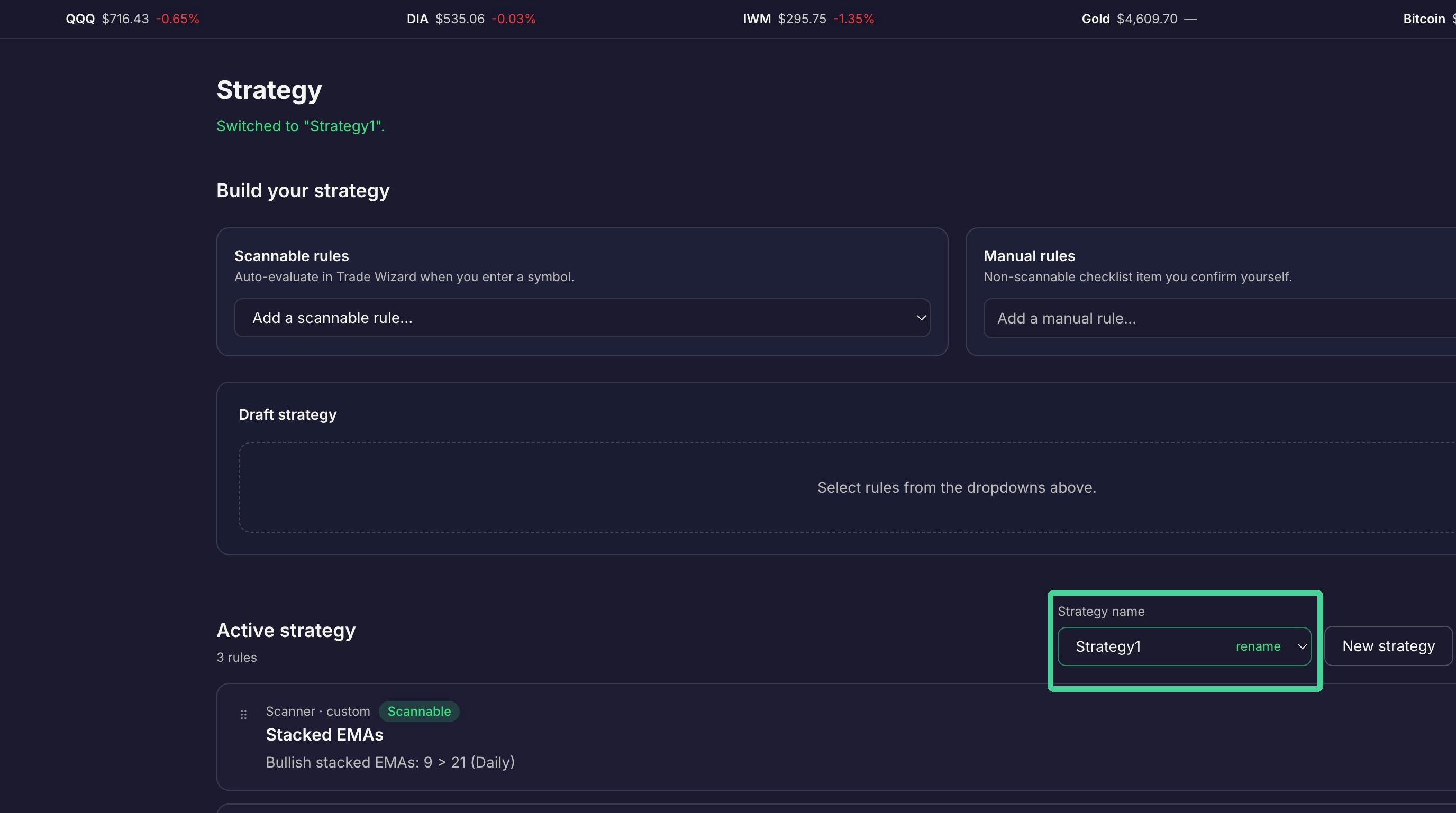 Switching or renaming the active strategy