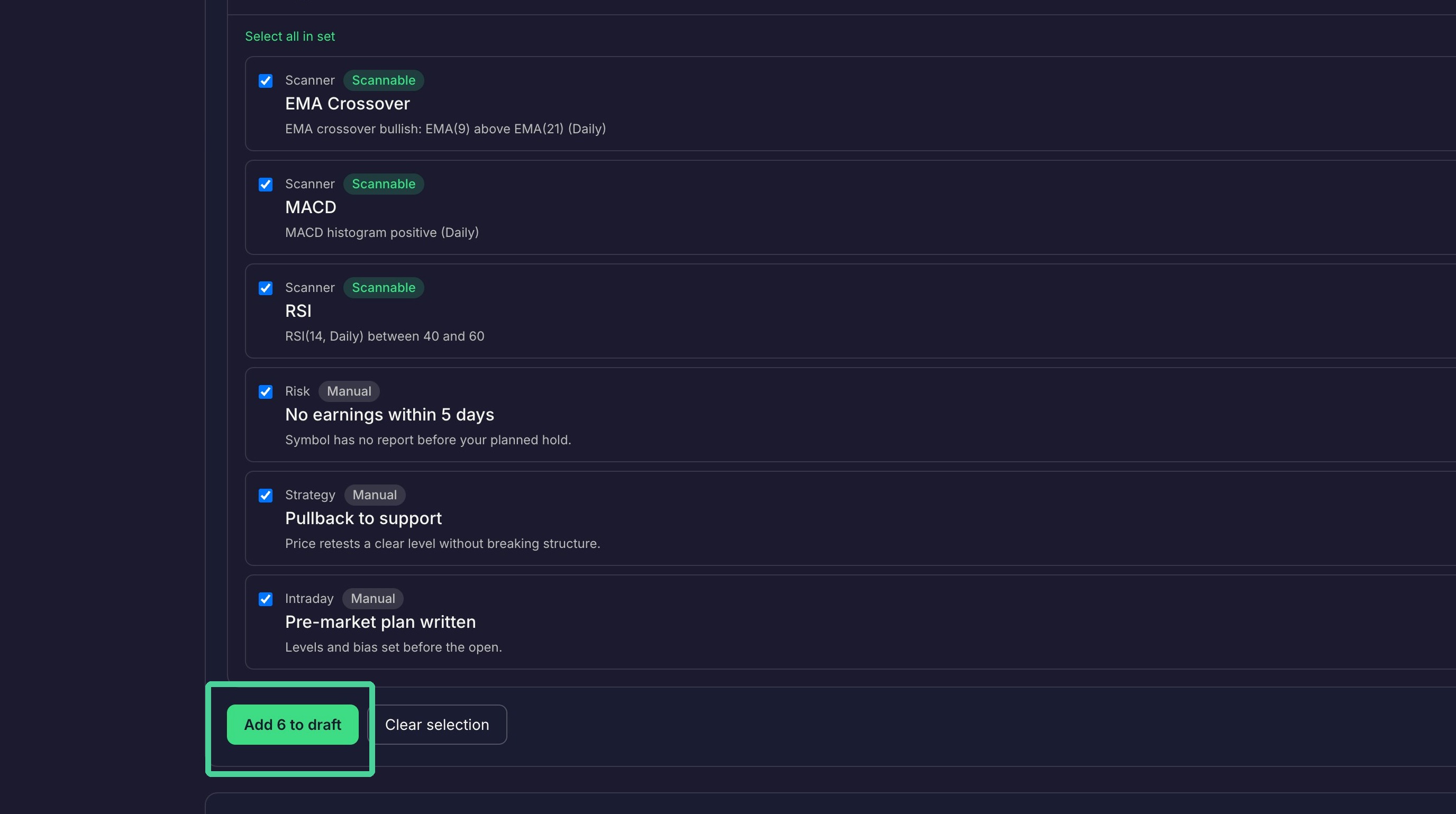 Clicking Add to draft