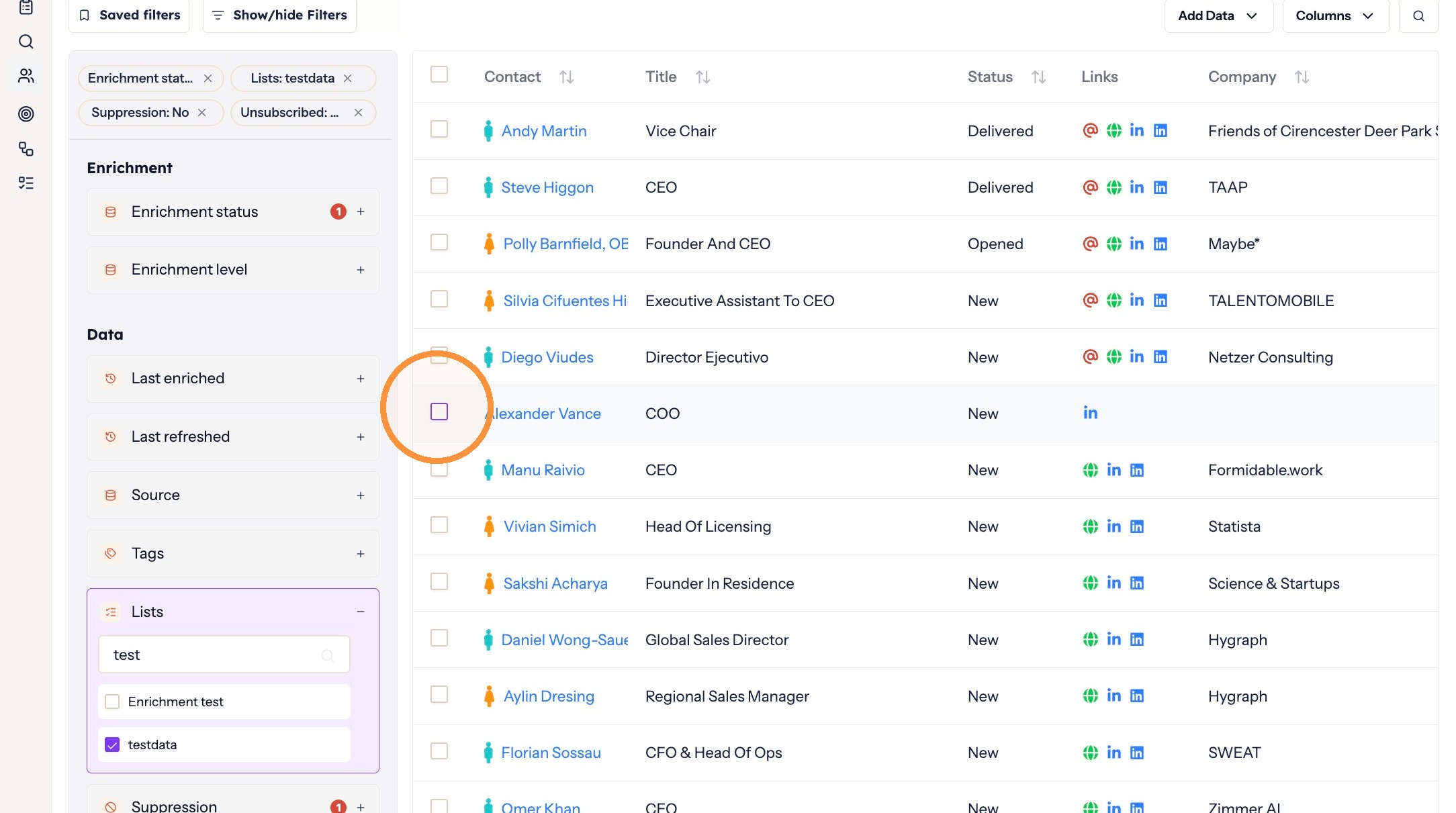 Selecting the contacts to update