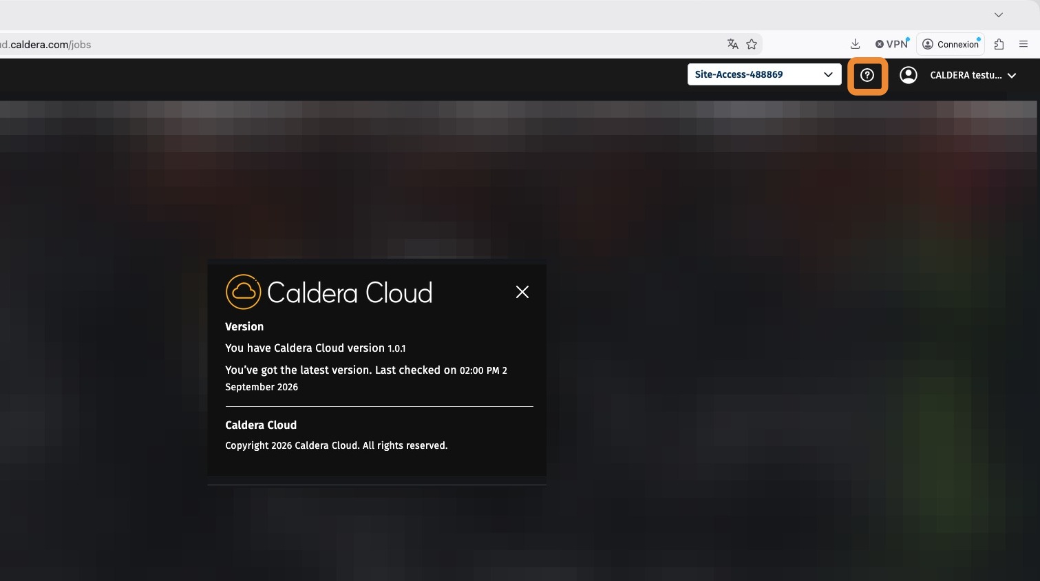 Caldera Cloud version and legal information