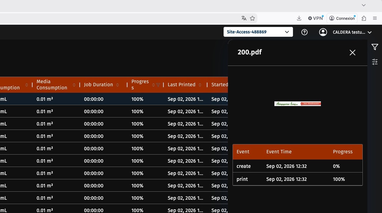 Job details, events, timing, and progress