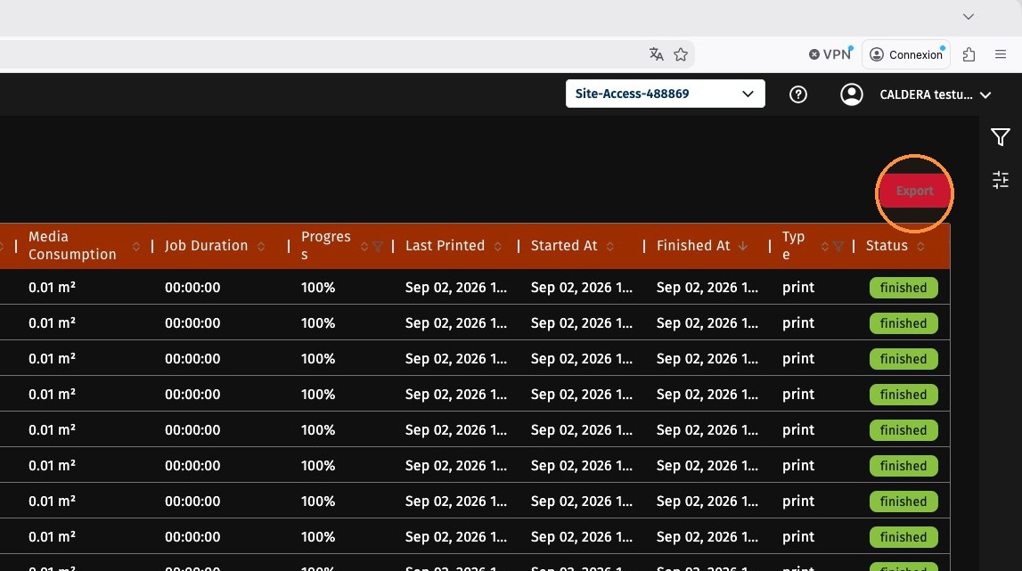 Exporting the job list to CSV