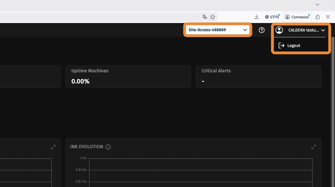 Production-site and account information in Caldera Cloud