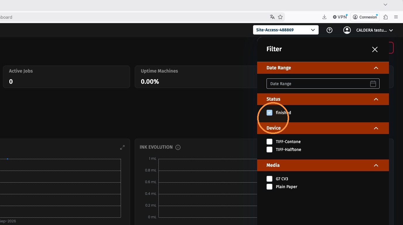 Dashboard filter options