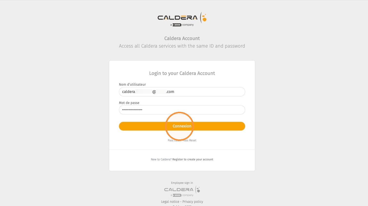 Entering Caldera account credentials