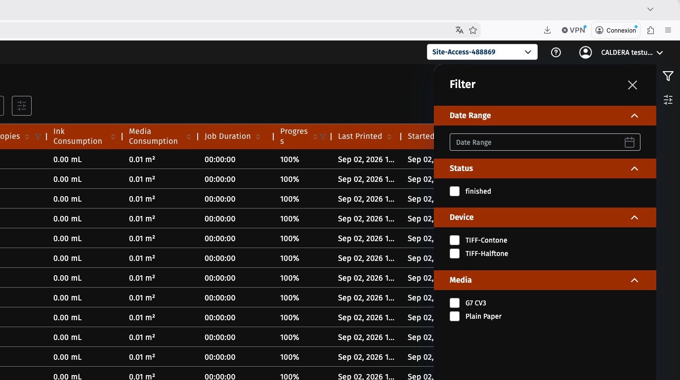 Jobs filter options