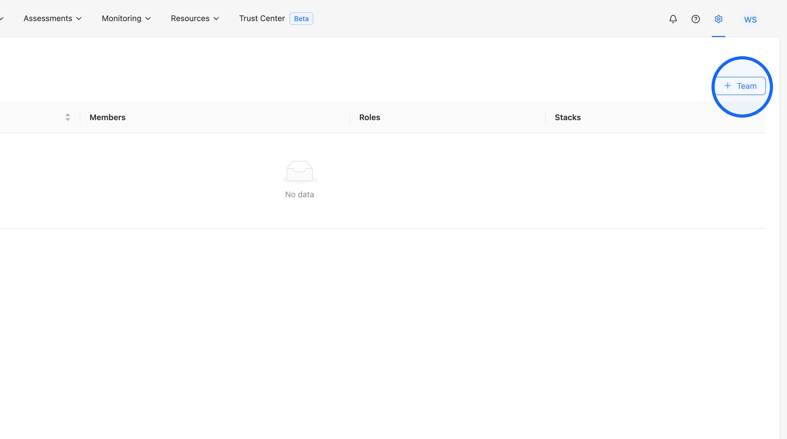 Plus Team button on the Teams page