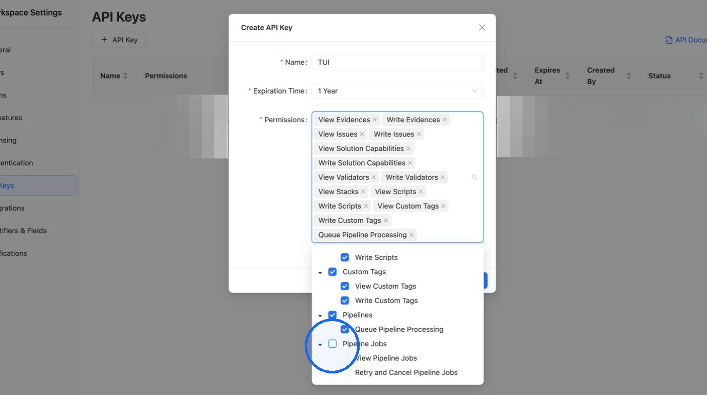 Enabling the required API key permissions