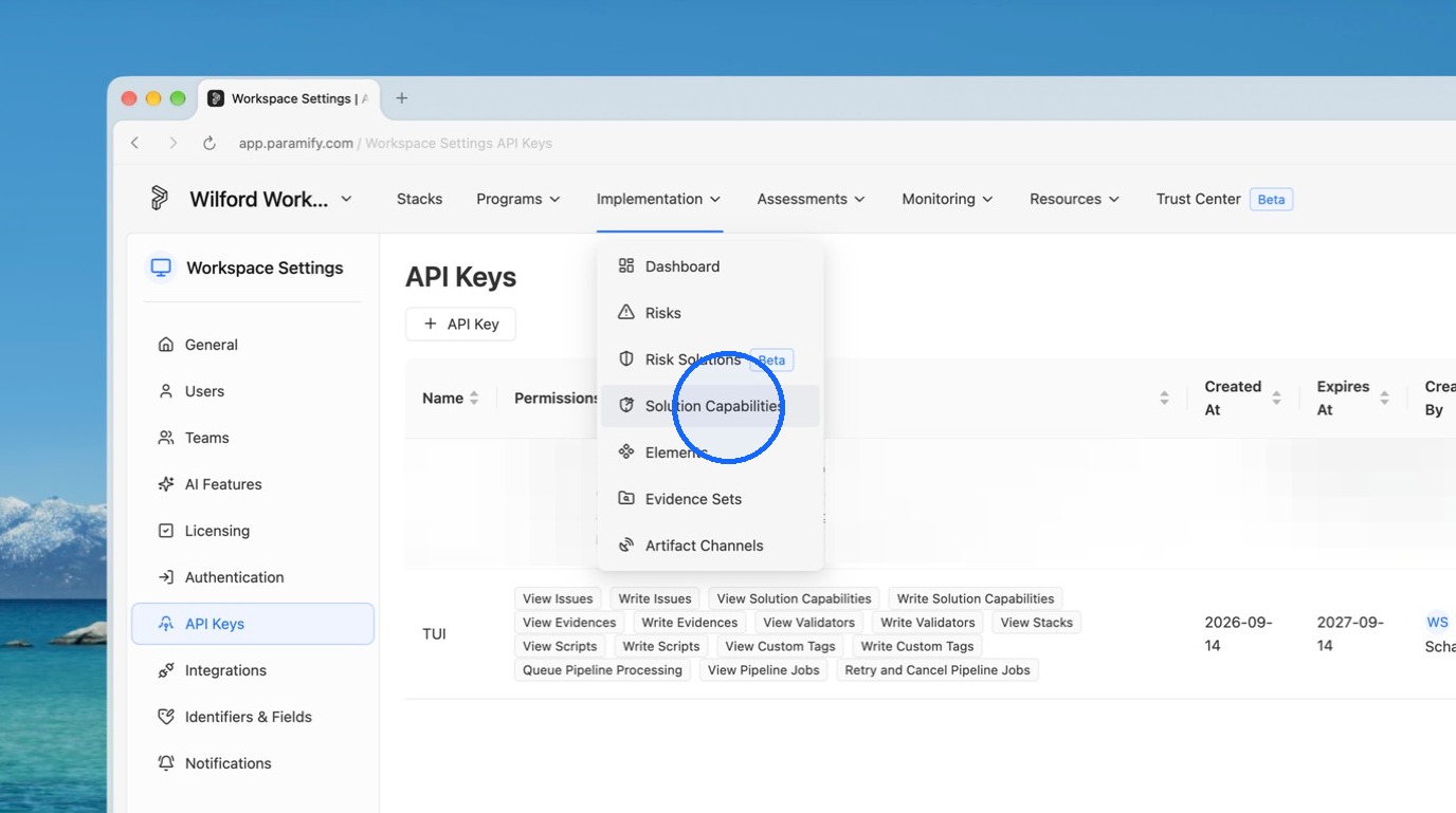 Solution Capabilities list view