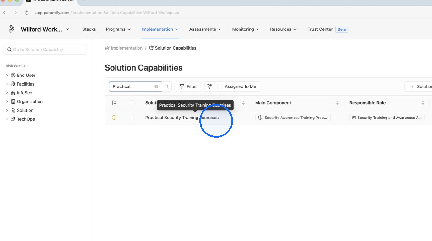 Opening the selected Solution Capability